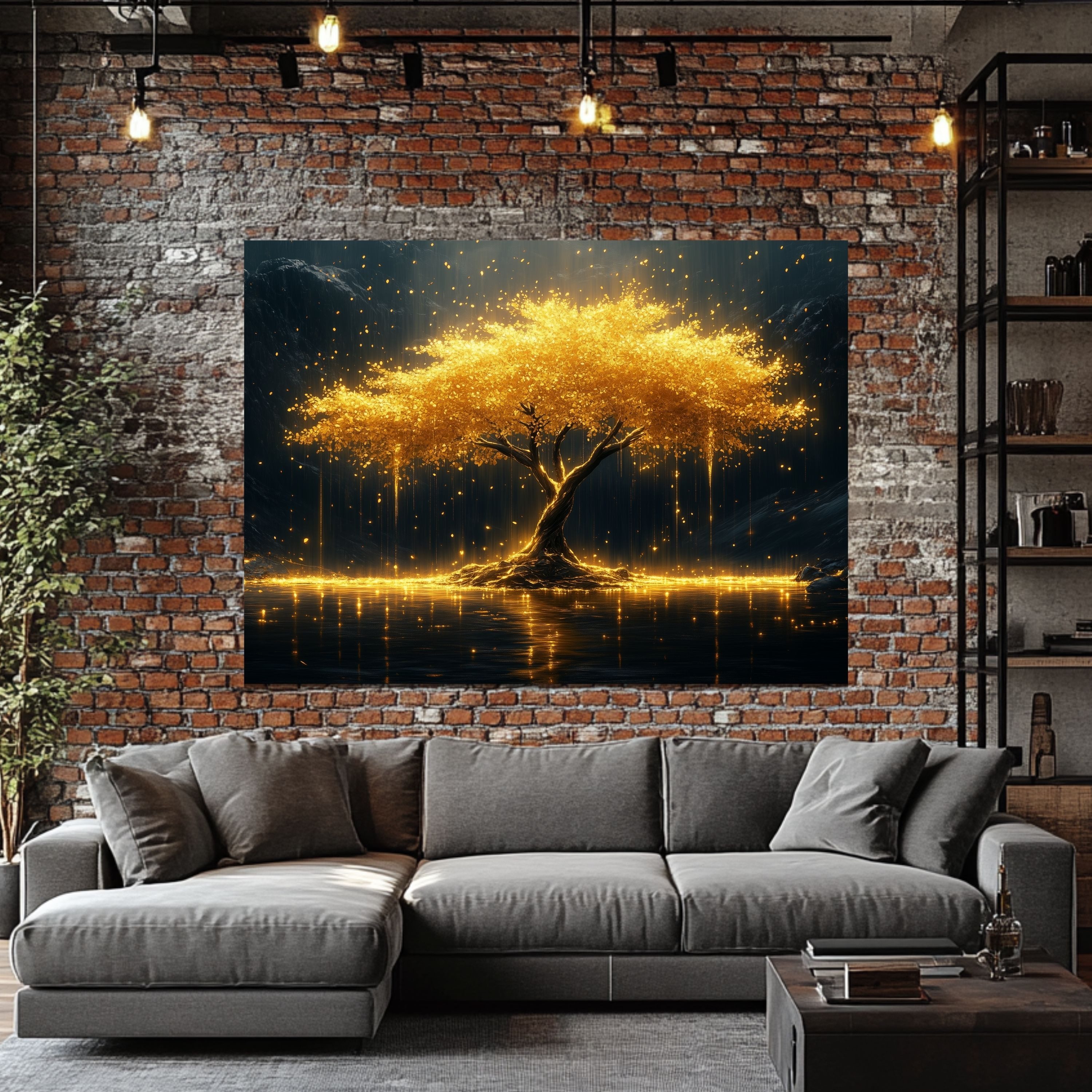 DARO Design Leinwandbild Modern Abstrakt Wandbilder XXL Wandbild Wand Deko Leinwand Bilder, (ausladender goldener Baum - Bild groß Wohnzimmer Esszimmer Schlafzi – Bild 5 von 5