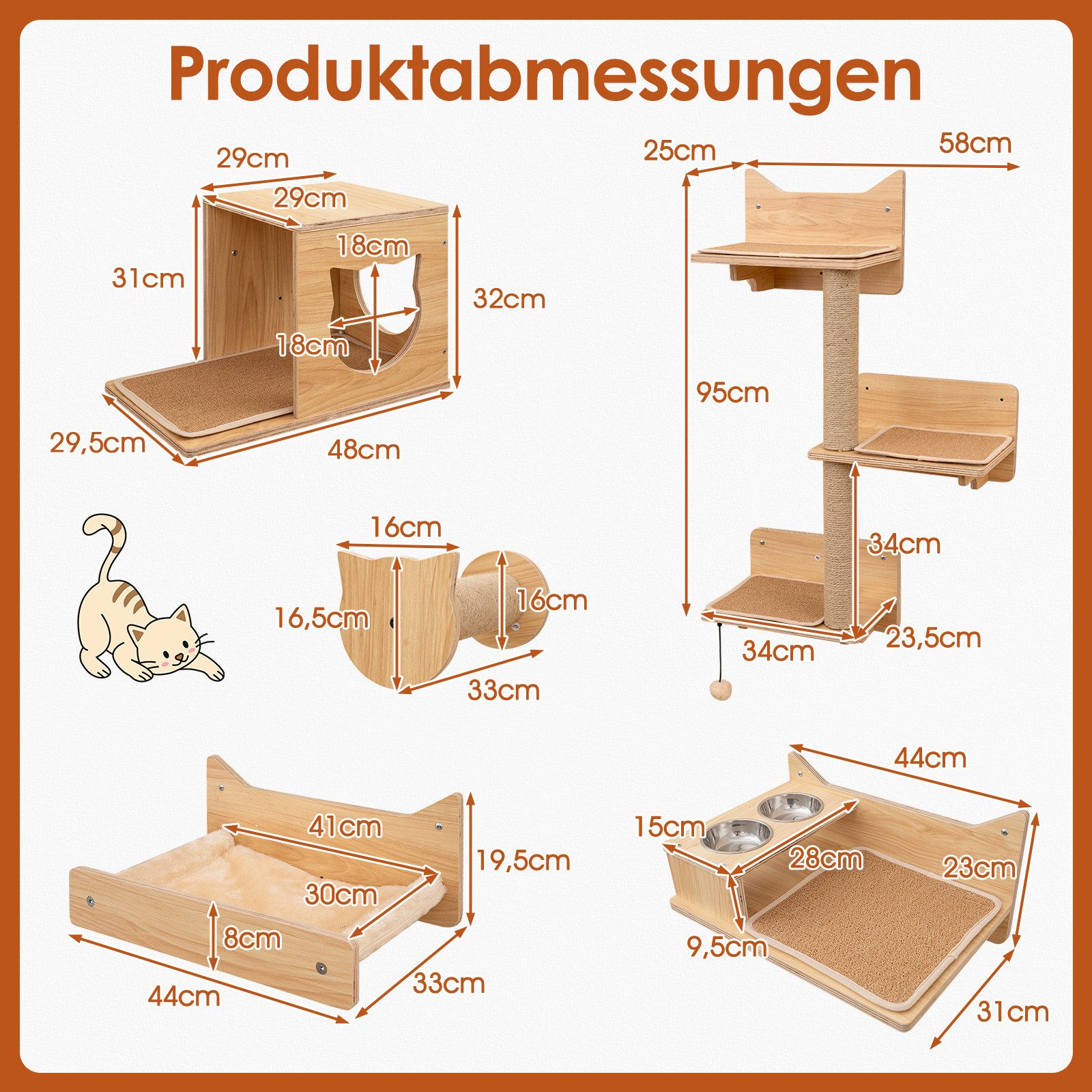 COSTWAY Kratzbaum, 6 tlg. Kletterwand, Katzenbaum, Katzenhaus, Hängematte