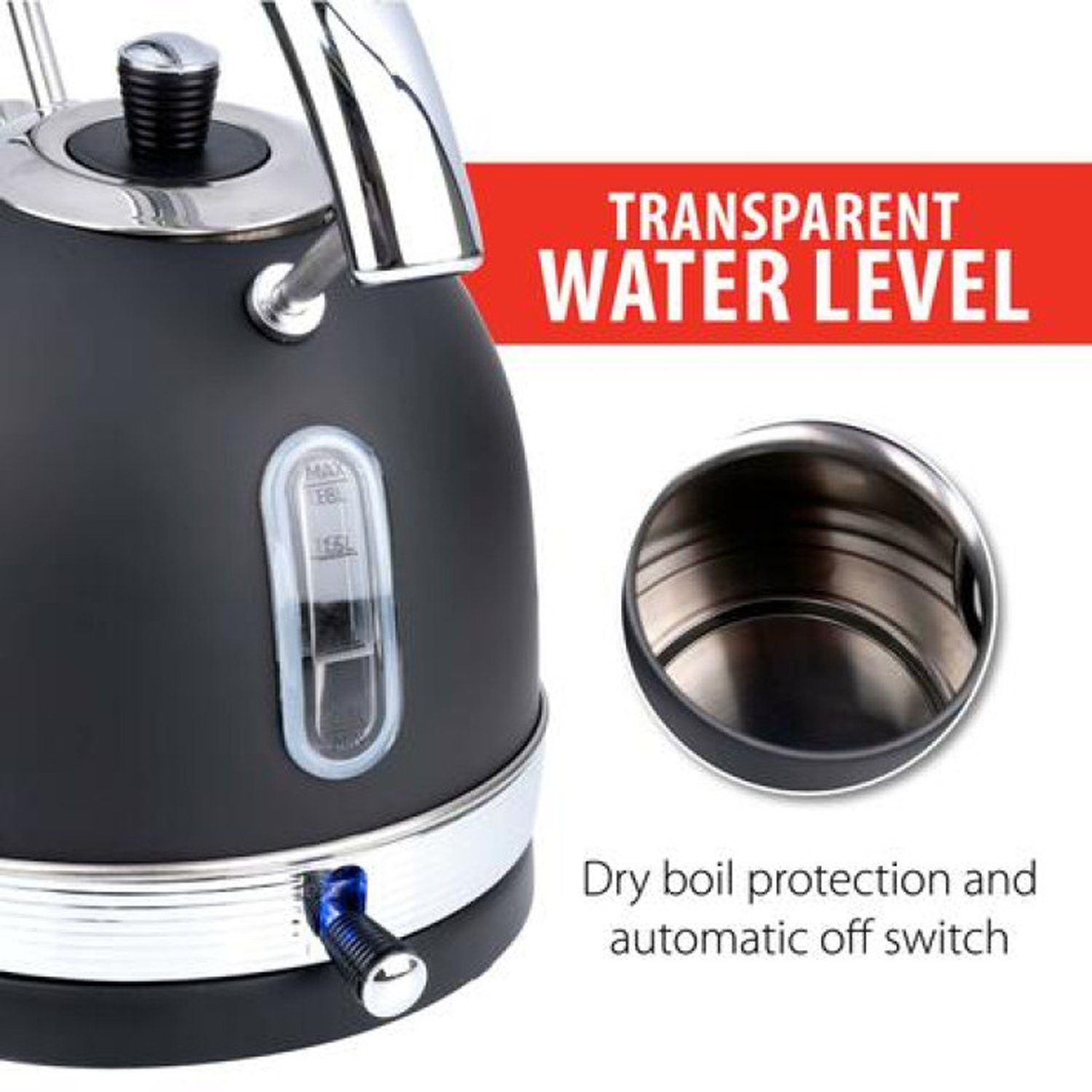 INDA-Exclusiv Wasserkessel Wasserkocher Edelstahl 2200W Abschaltautomatik Thermostat 1,8Liter