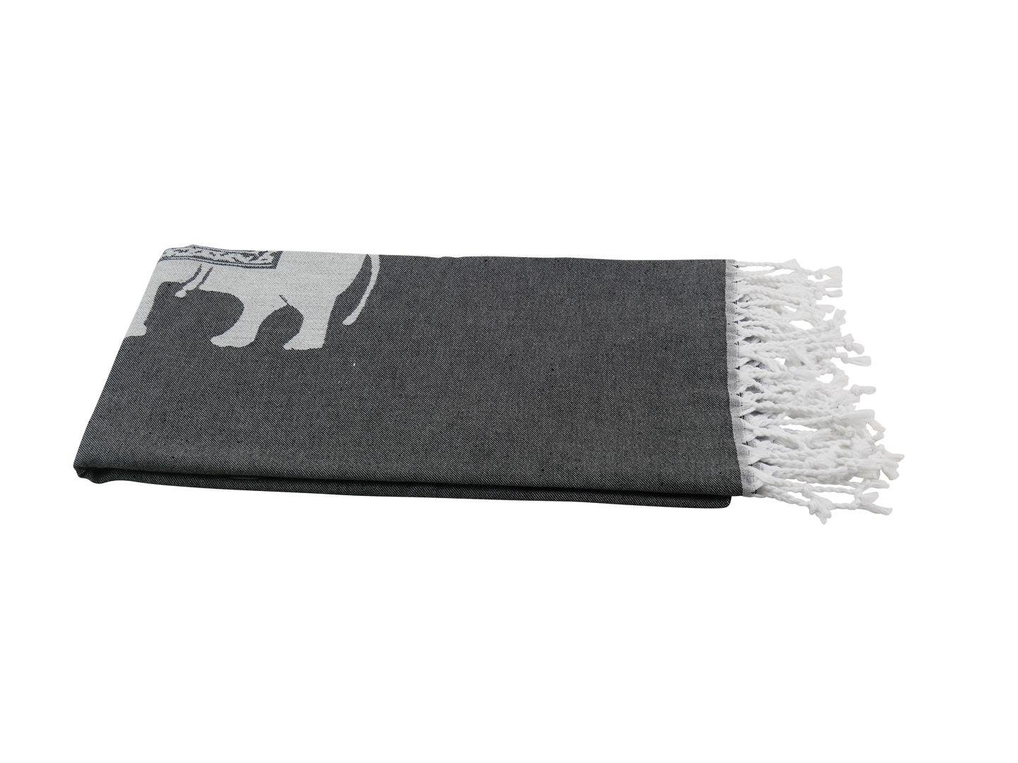 my Hamam Baumwolle, langlebig 100x180, Hamamtuch Elefanten, Hamamtücher & weiß Polyester multifunktional (1-St), blickdicht, schwarz