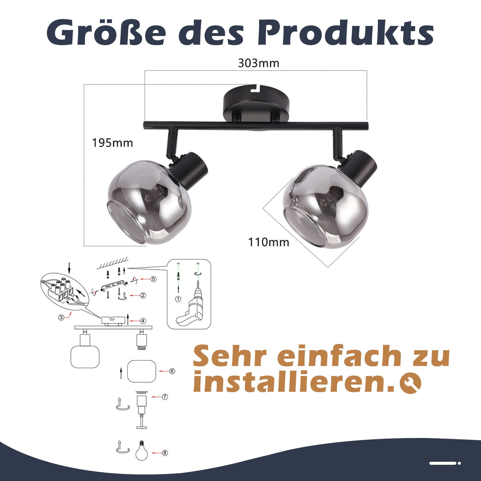 Nettlife Deckenstrahler Küchenlampe 2/3/4/6 Flammig Modern E14 Rauchglas Deckenleuchte, Schwenkbar, LED wechselbar, Wohnzimmerlampe für Schlafzimmer Flur Küche – Bild 3 von 5