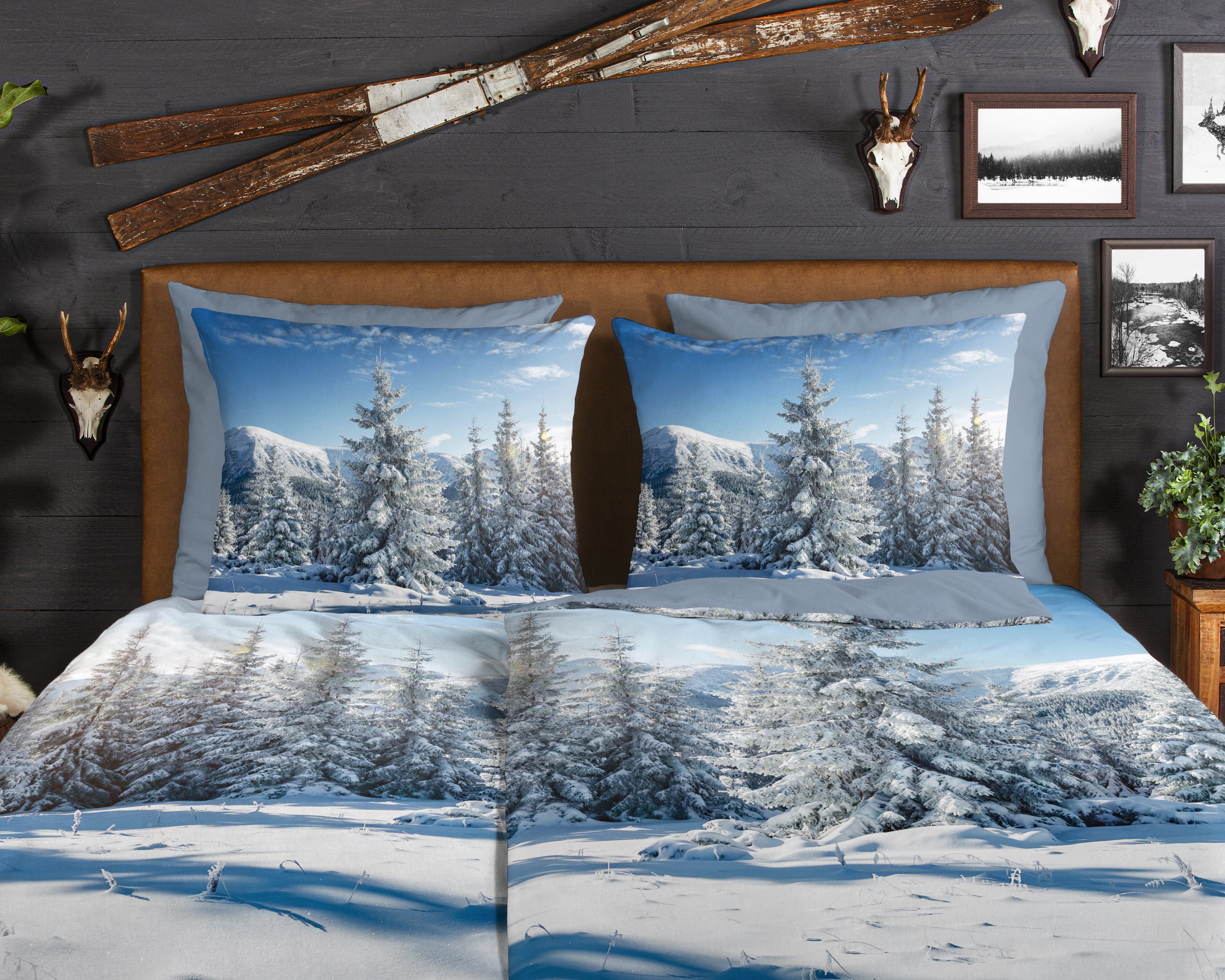 good morning Wendebettwäsche Albert, Biber, Flanell, 2 teilig, Flanell, Biber, Winter, Warm, Reißverschluss, Wendeoptik, Schnee