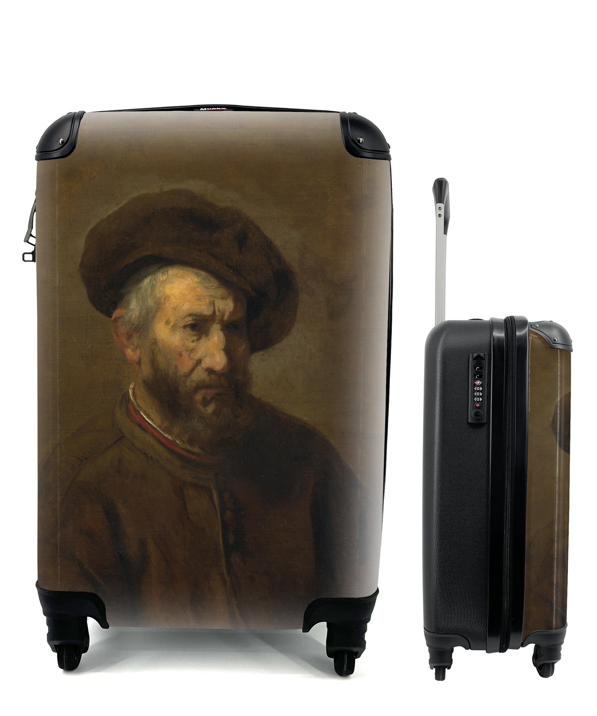 MuchoWow Handgepäckkoffer Selbstbildnis - Rembrandt van Rijn, 4 Rollen, Reisetasche mit rollen, Handgepäck für Ferien, Trolley, Reisekoffer