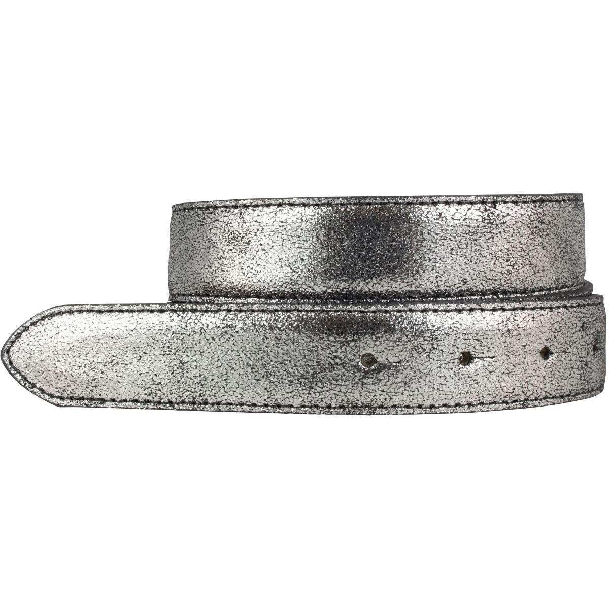 BELTINGER Ledergürtel Hochwertiger Gürtel Metall-Optik Echt Leder ohne Schnalle 3 cm - Meta Silber geschwärzt