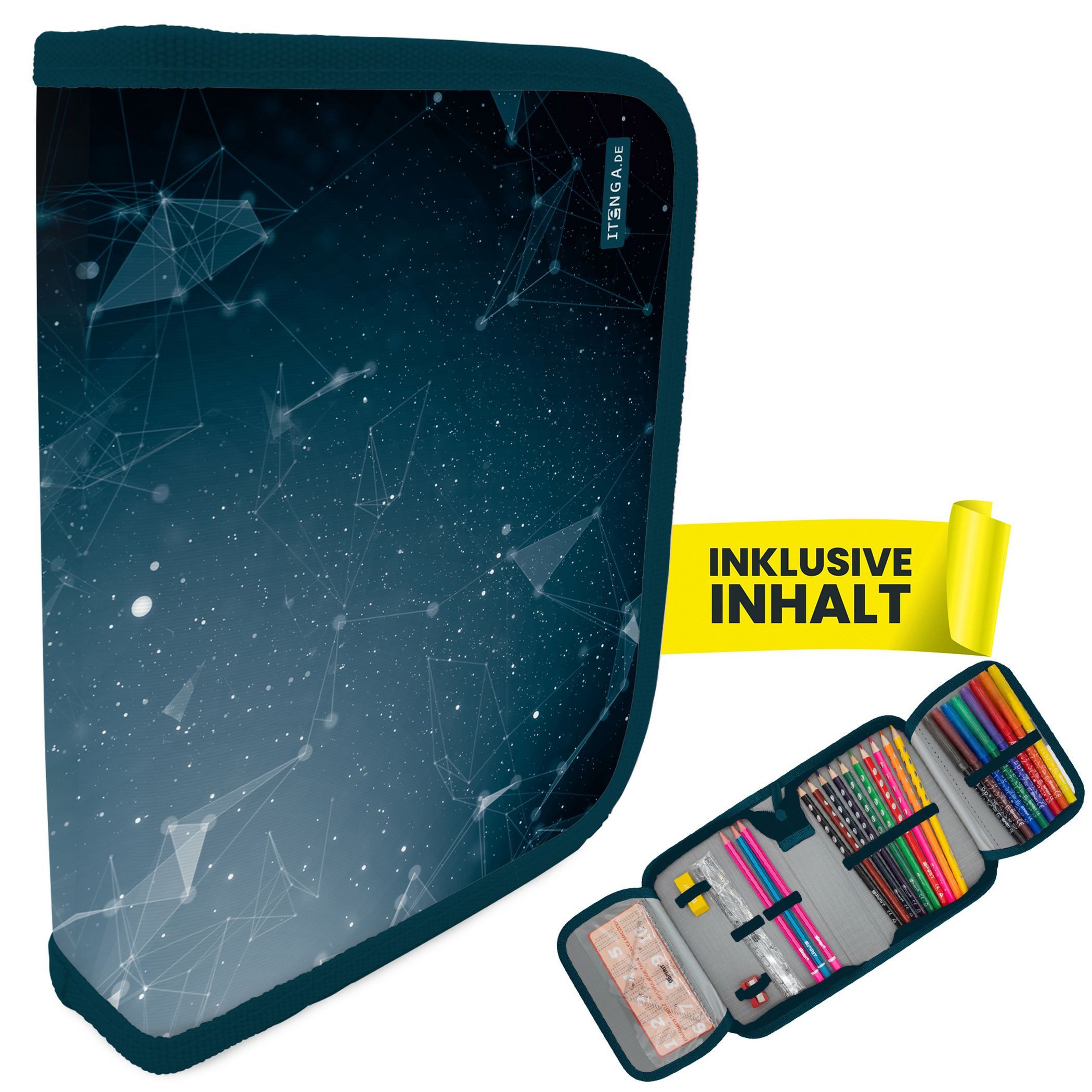 Federmäppchen itenga Schüler-Etui Mäppchen Hightech Abstrakt 28 teilig (gefüllt) 1-Z