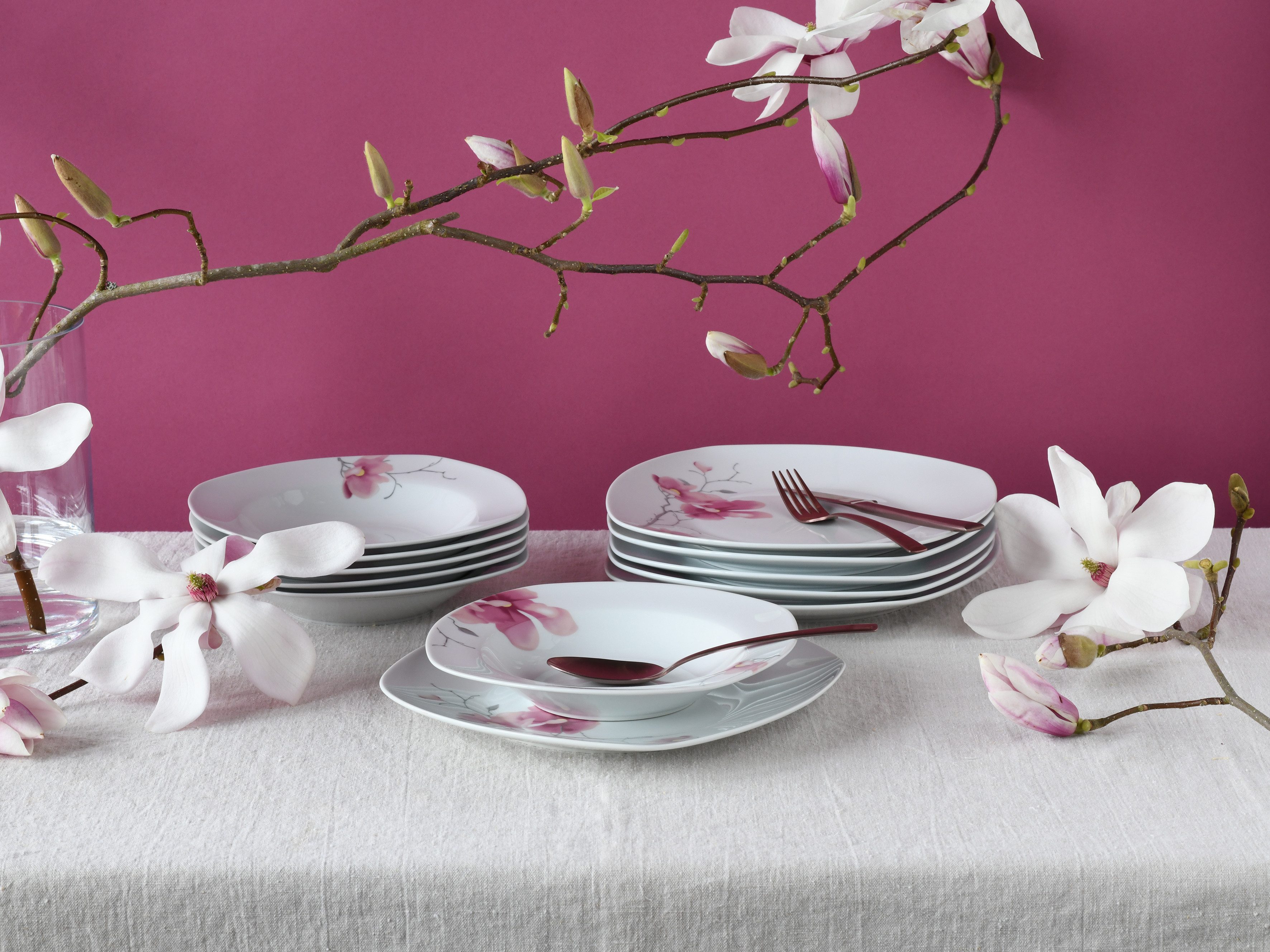 CreaTable Tafelservice Amelie Aiko, Tafel-Service 12-tlg (12-tlg), 6 Personen, Porzellan, Teller Set, Blumendekor