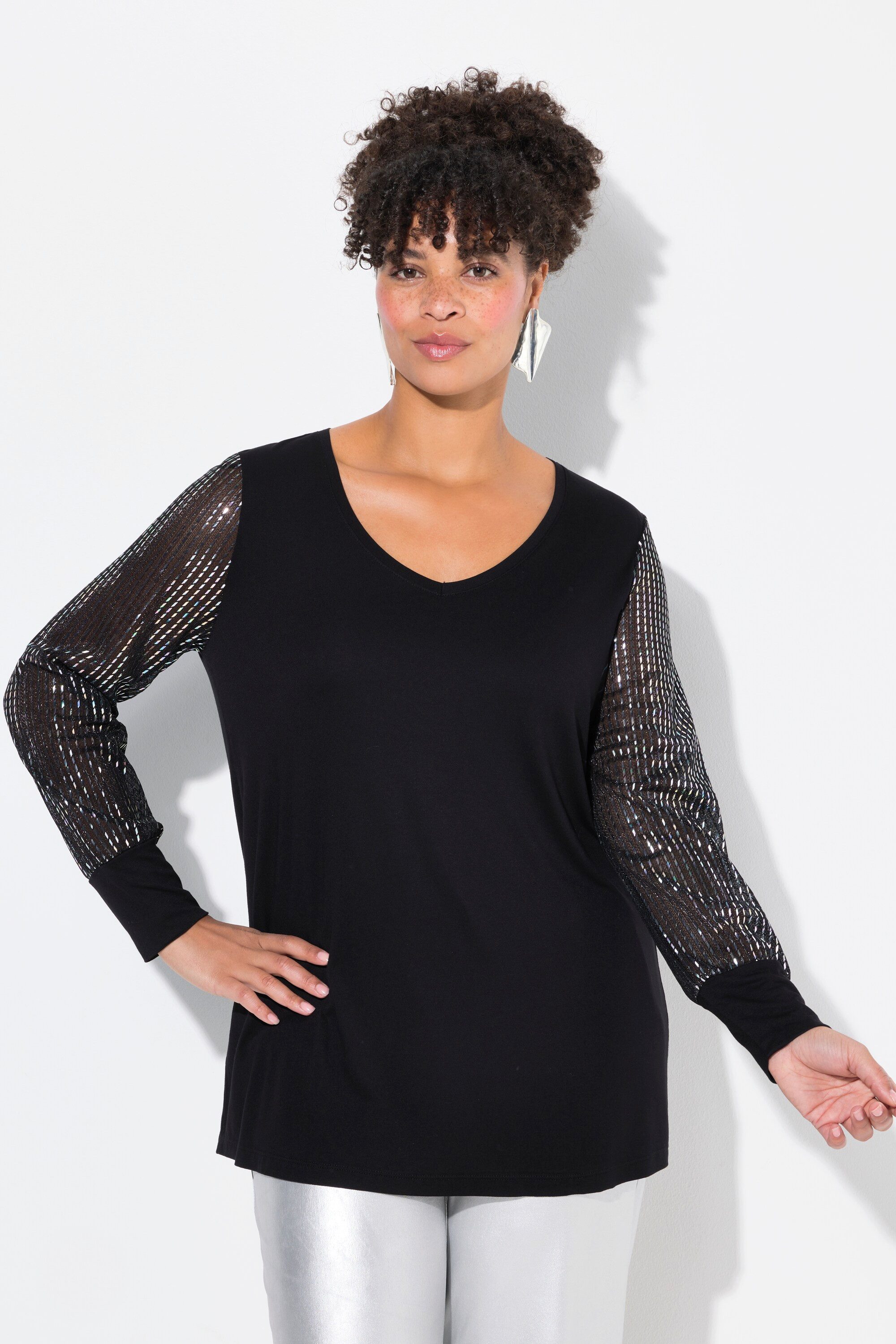 MIAMODA Longsleeve T-Shirt A-Linie Glitzerjersey-Langarm günstig online kaufen