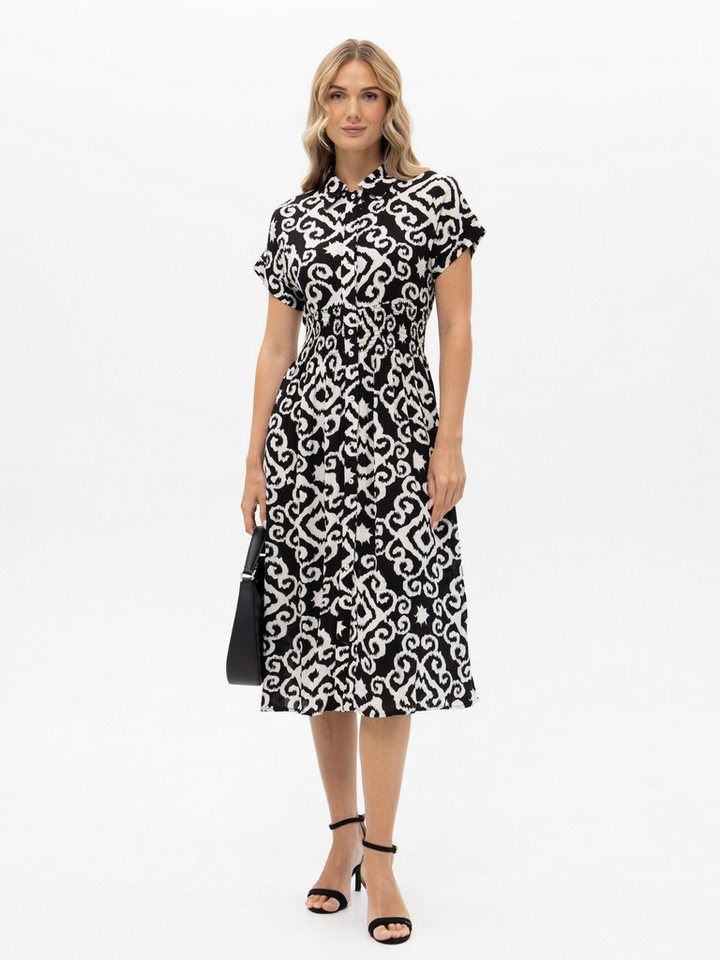 Passioni Hemdblusenkleid bedruckt mit gesmokter Tallie Sommerkleid mit Ornament Muster