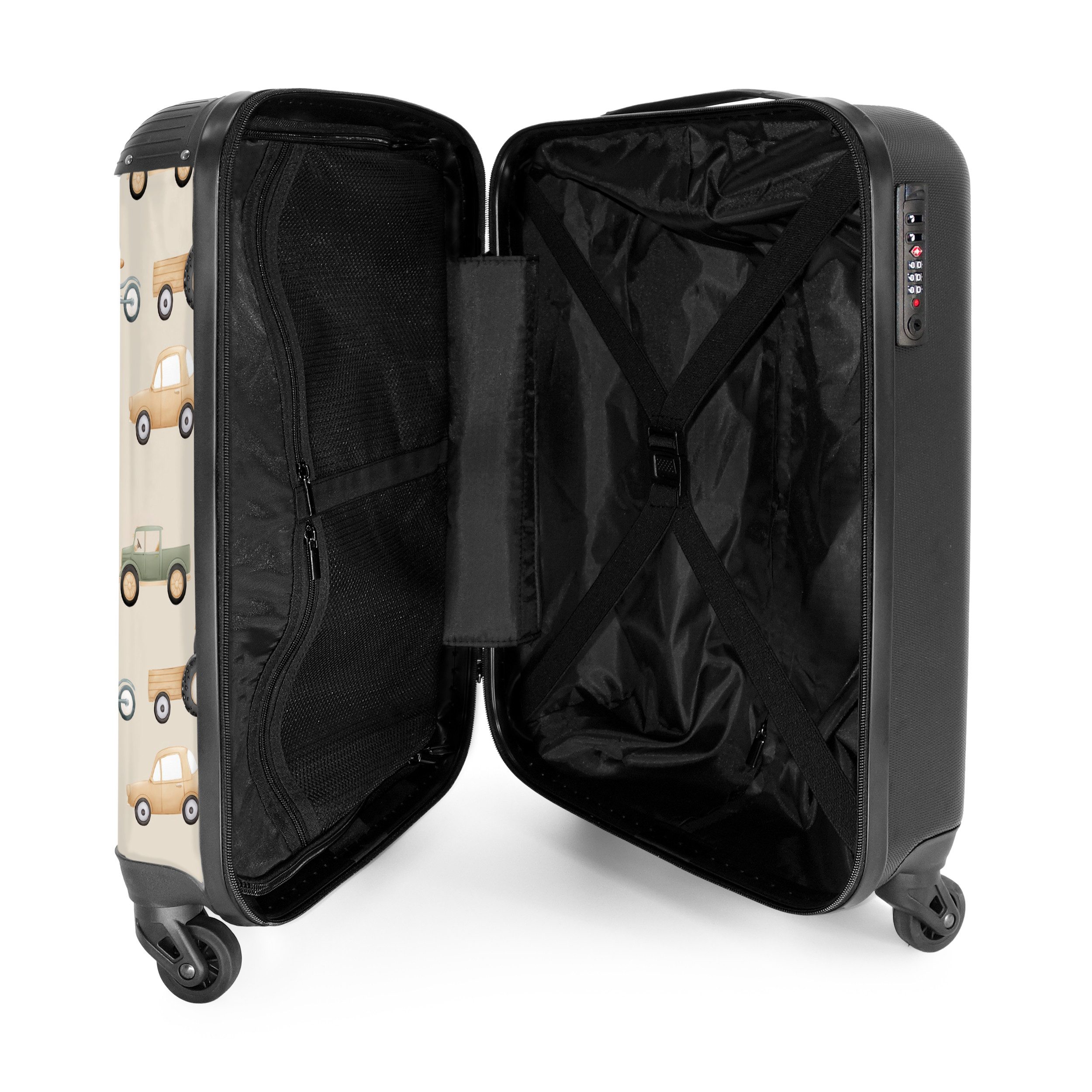 NoBoringSuitcases.com© Kinderkoffer Retro-Fahrzeugmuster 55x35x20cm, Handgepäck Koffer, Hartschalenkoffer Kinder, Reisekoffer Jungen – Bild 4 von 5