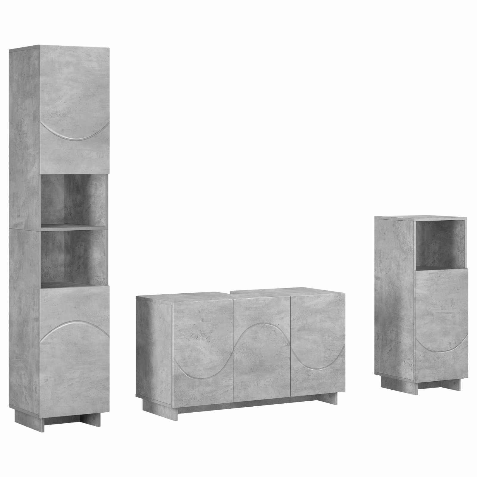 vidaXL Gartenlounge-Set Badezimmerschrank-Set 3 stk. Betongrau Holzwerkstoff, (3-tlg)