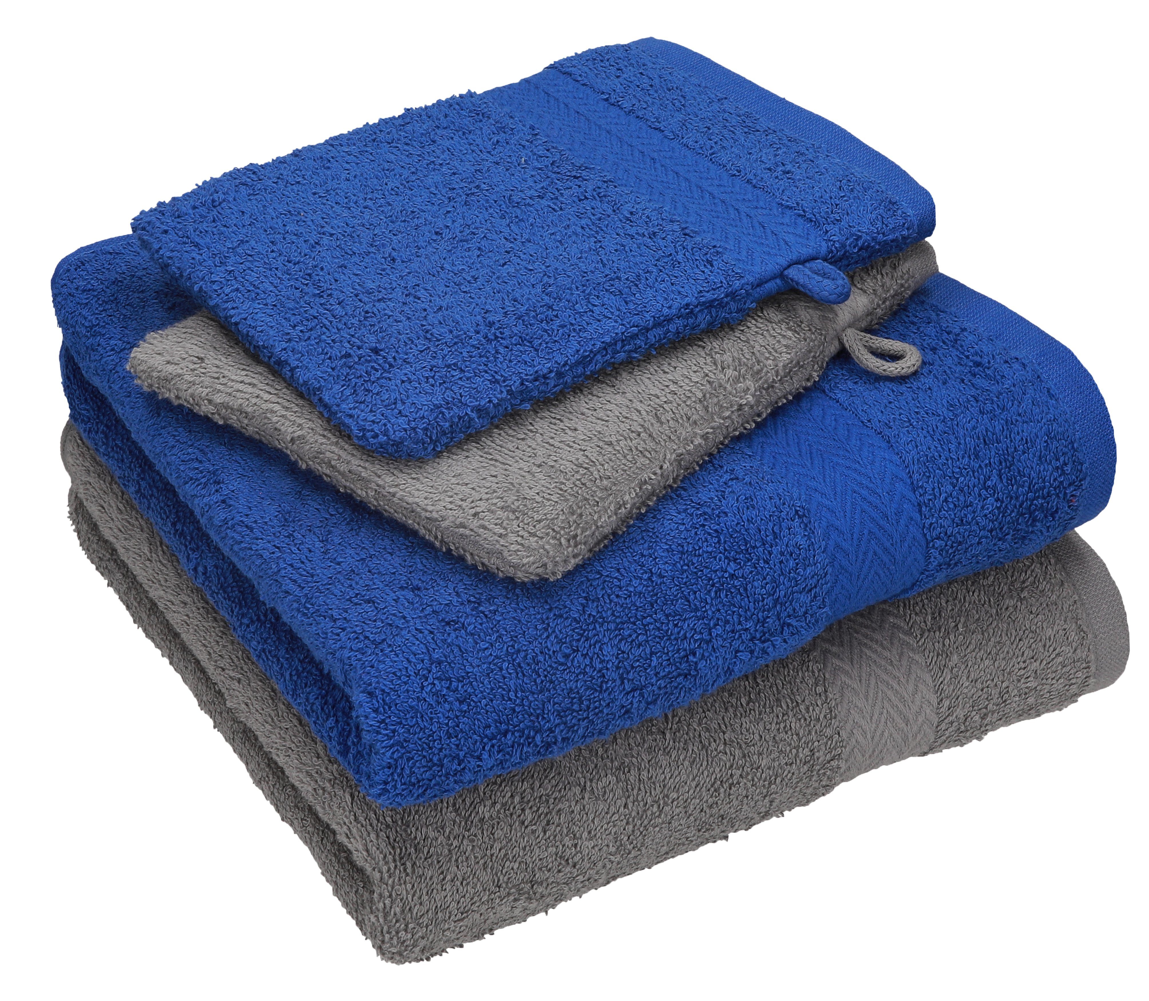 royalblau 2 anthrazit Handtücher 100% Set 100% 4 Set Handtuch Happy - TLG. Baumwolle Waschhandschuhe, 2 Baumwolle Betz Handtuch grau Pack