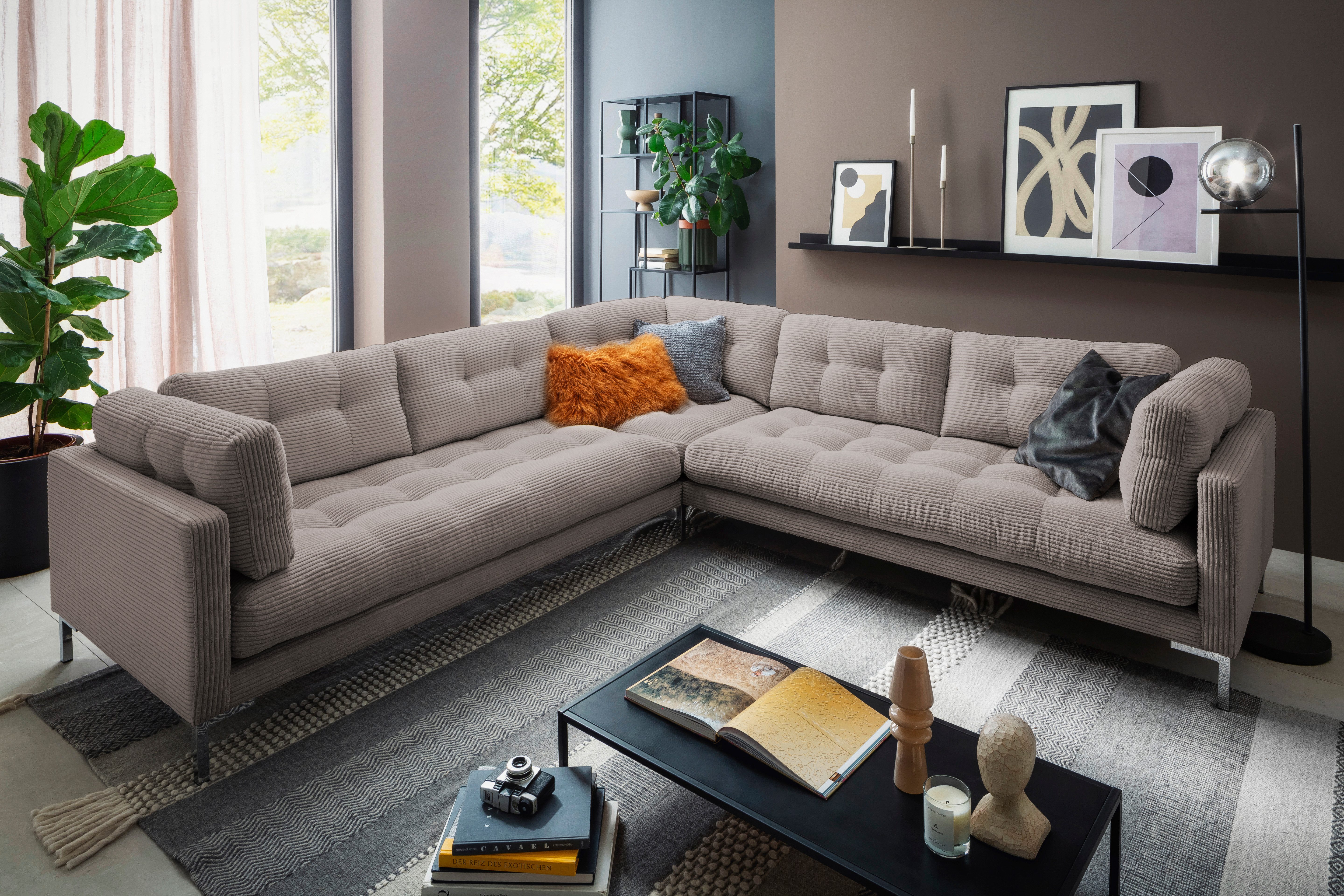Trends by HG Wohnlandschaft Landau U-Form, in Cord-Stoff mit Metallfuß