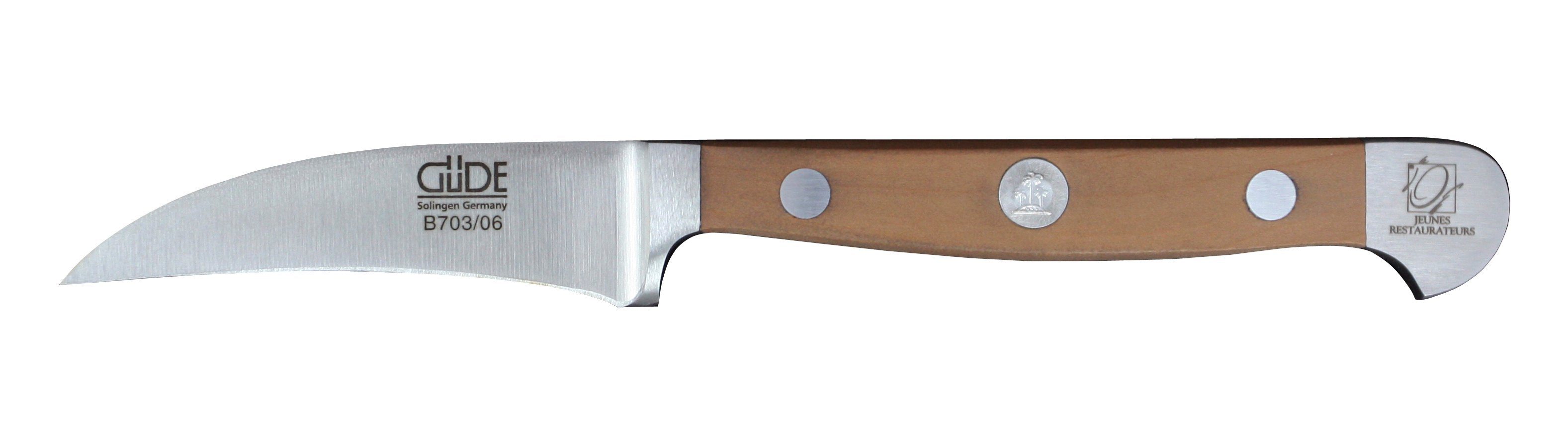 Güde Messer Solingen Schale Alpha Birne, Messerstahl, Schälmesser 6 cm - CVM-Messerstahl - Griffschalen Birnenholz