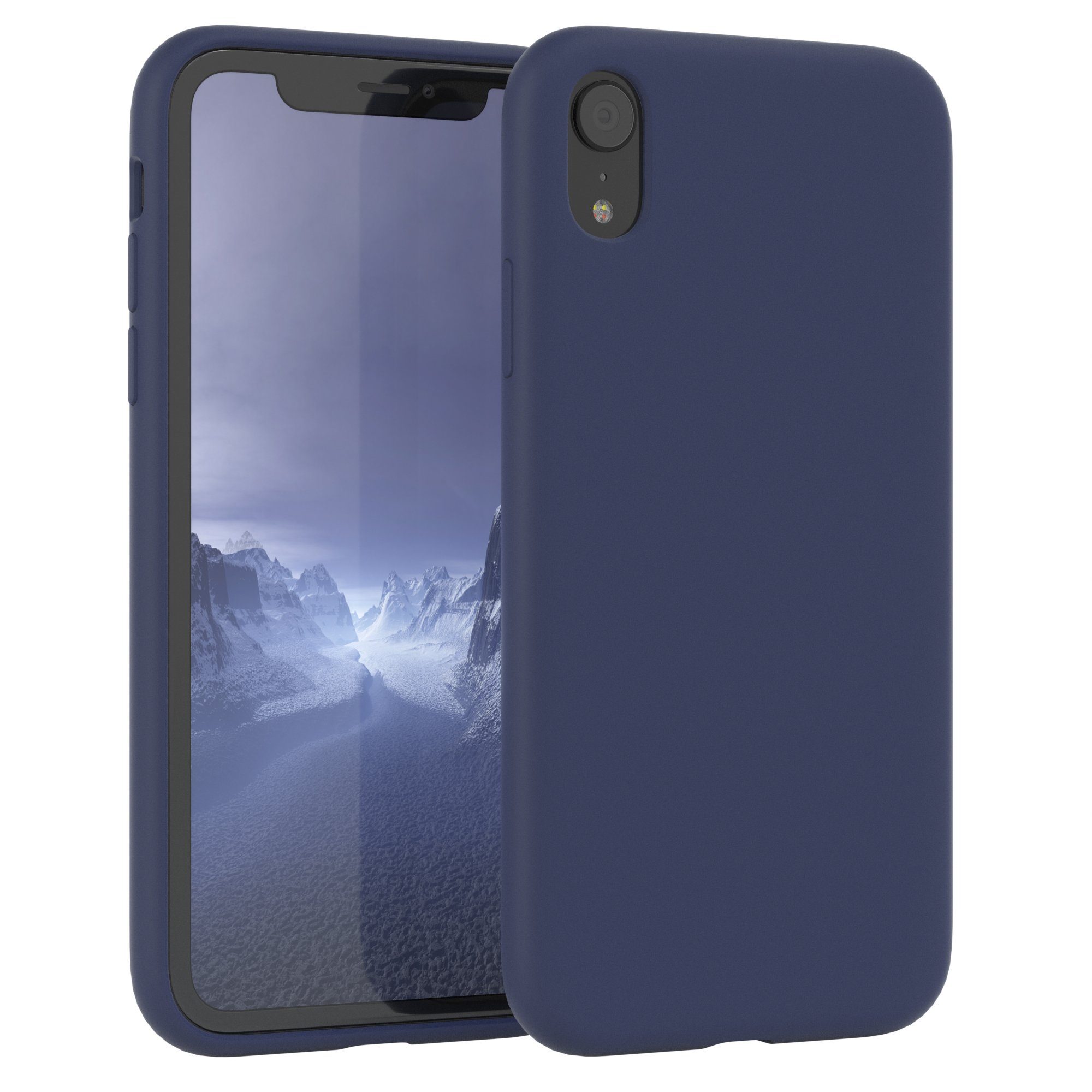 EAZY CASE Handyhülle Premium Silikon Case für Apple iPhone XR 6,1 Zoll, Handy Softcase Hülle Silikon mit Displayschutz Case Blau / Nachtblau