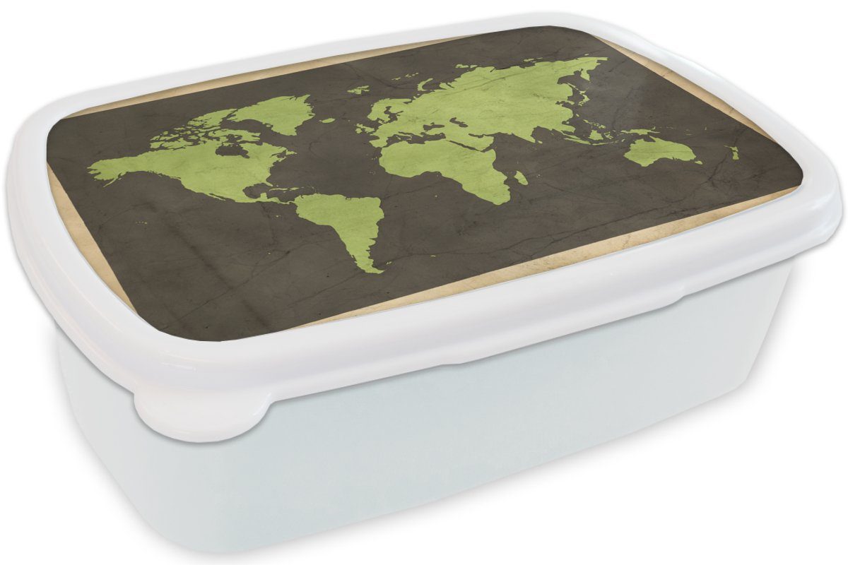 MuchoWow Lunchbox Weltkarte - und Erwachsene, und Vintage, Kinder - Kunststoff, für für Mädchen Brotbox weiß (2-tlg), Jungs Grün Brotdose