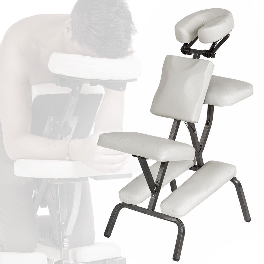 Massagesessel Sitz gepolsterter Massagestuhl einstellbar, aus Kunstleder, weiß tectake