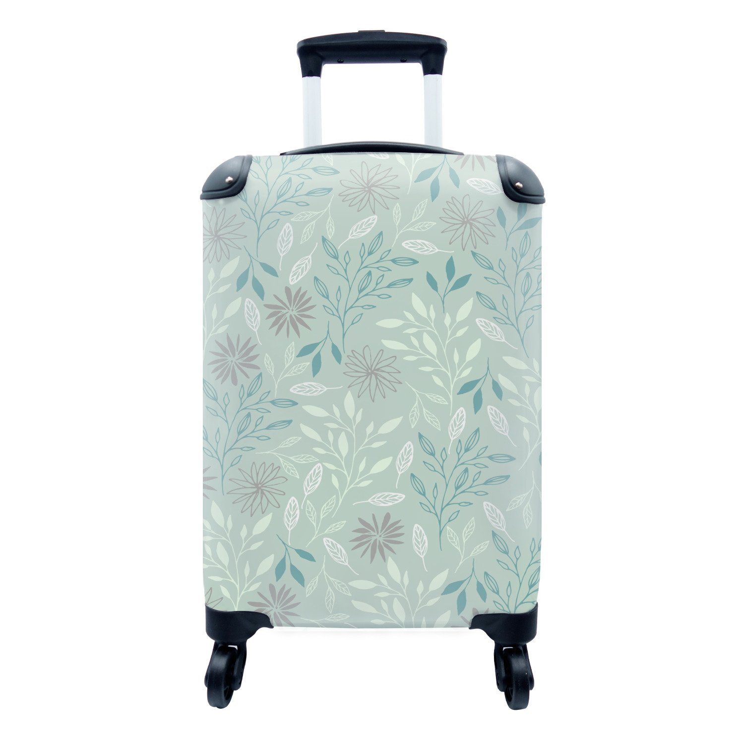 MuchoWow Handgepäckkoffer Blätter - Blumen - Muster, 4 Rollen, Reisetasche mit rollen, Handgepäck für Ferien, Trolley, Reisekoffer