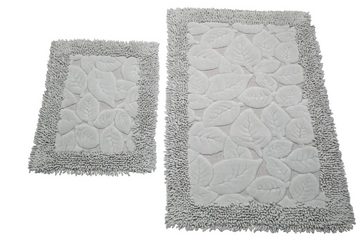 Teppich Badematten Set 2-teilig Blätter Design rutschfest waschbar - grau, Carpetia, rechteckig, Höhe: 7.5 mm