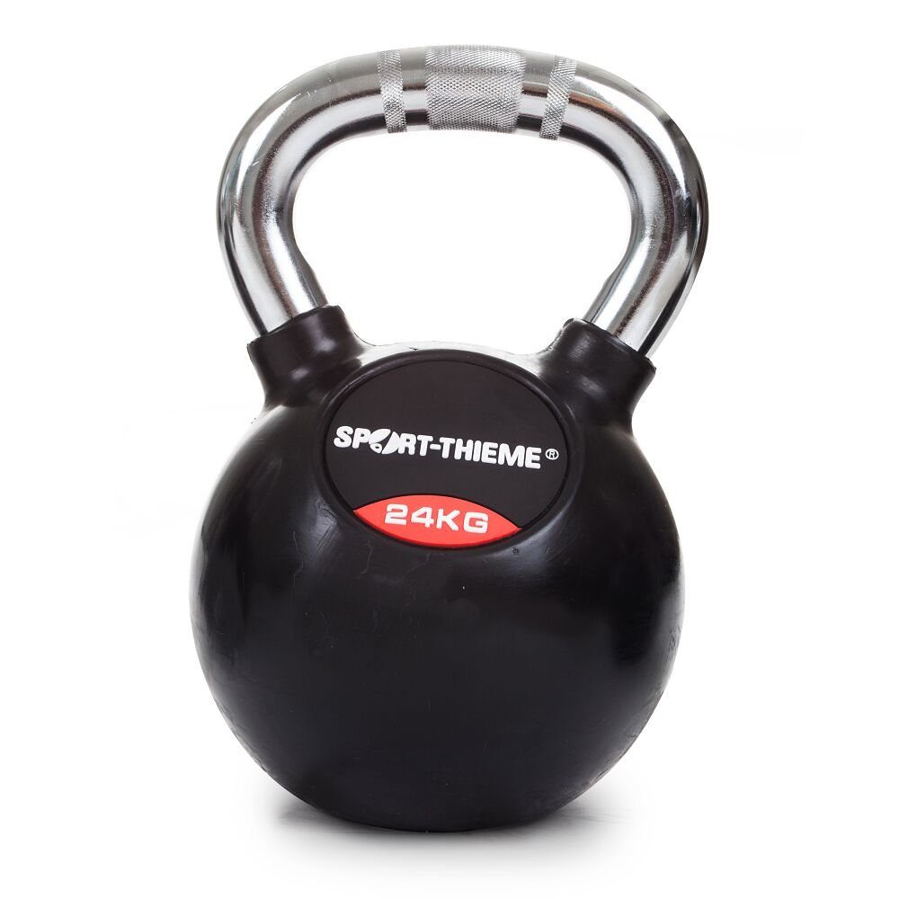 Sport-Thieme Kettlebell Kettlebell Gummiert mit gerändeltem Chrom-Griff, Trainiert funktionelle und explosive Kraft 24 kg | Kettlebells