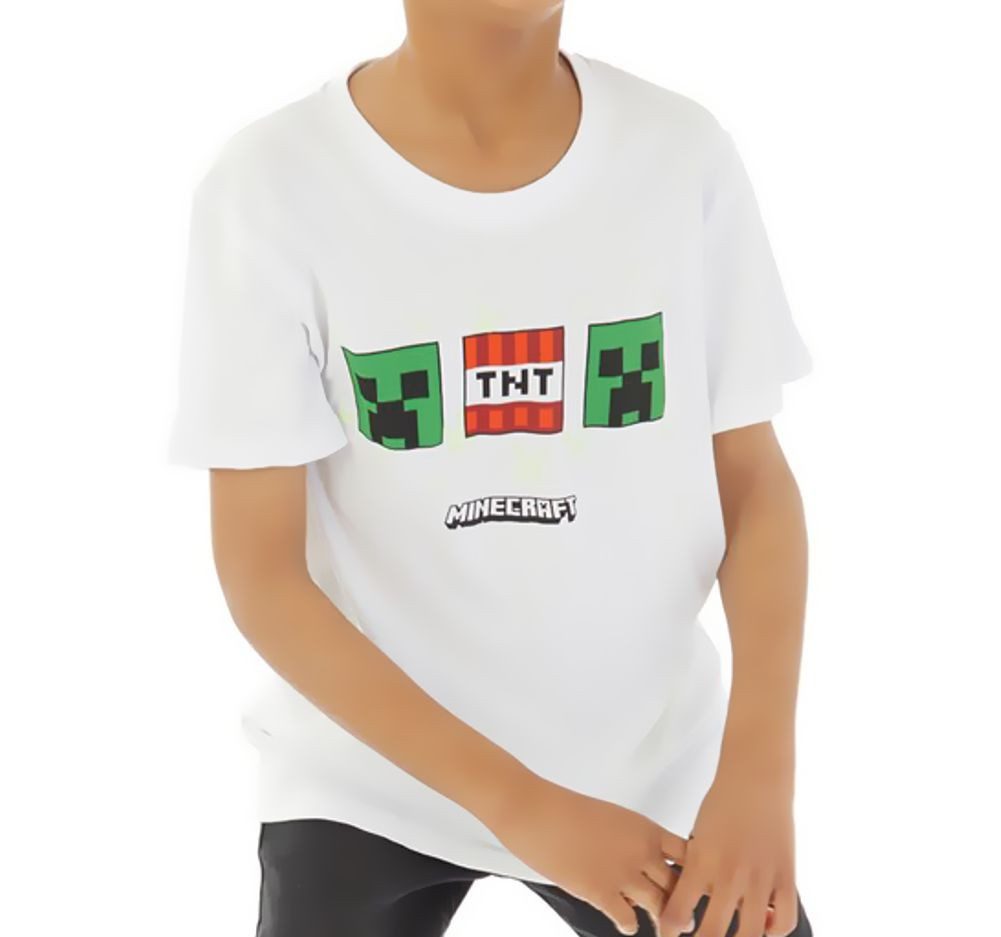 Minecraft T-Shirt MINECRAFT T-SHIRT weiss Pixel Logo Kindershirt