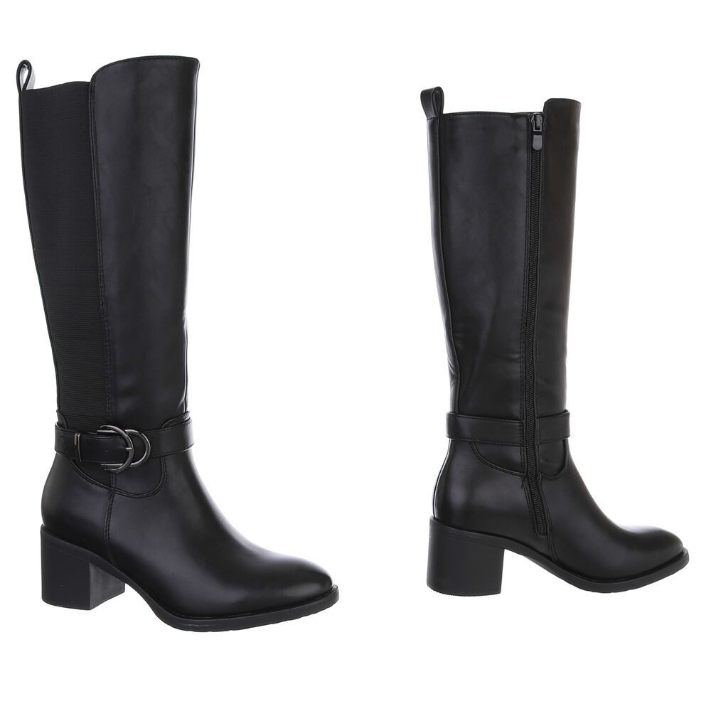 Ital-Design Damen Stiefel mit Gürtelschnalle und Blockabsatz Stiefel (90109953) Blockabsatz Stiefel in Schwarz