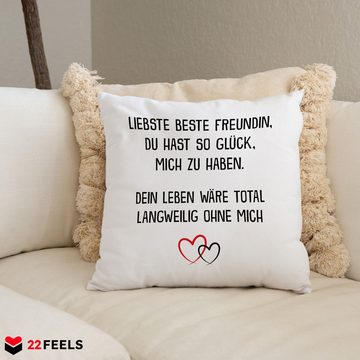 22Feels Dekokissen Beste Freundin Geschenk BFF Spruch Geburtstag Frauen Büro Wohnzimmer, Deko mit Persönlichkeit