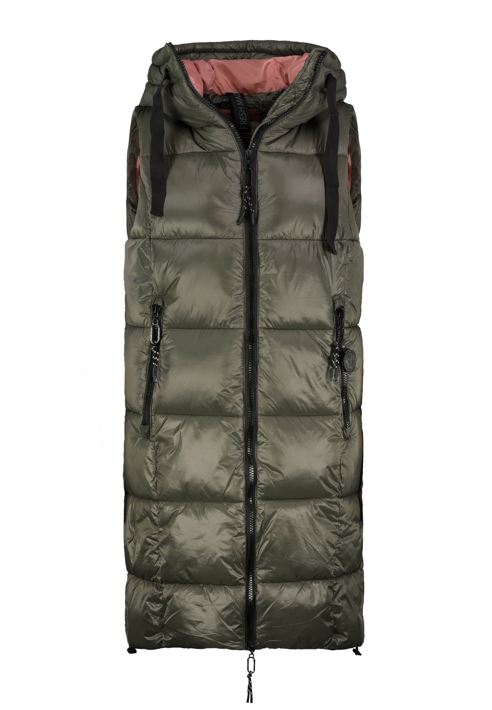 Fresh Made Steppweste Lange Stepp weste Kapuze Übergangs Herbst Frühlings Weste Windbreaker