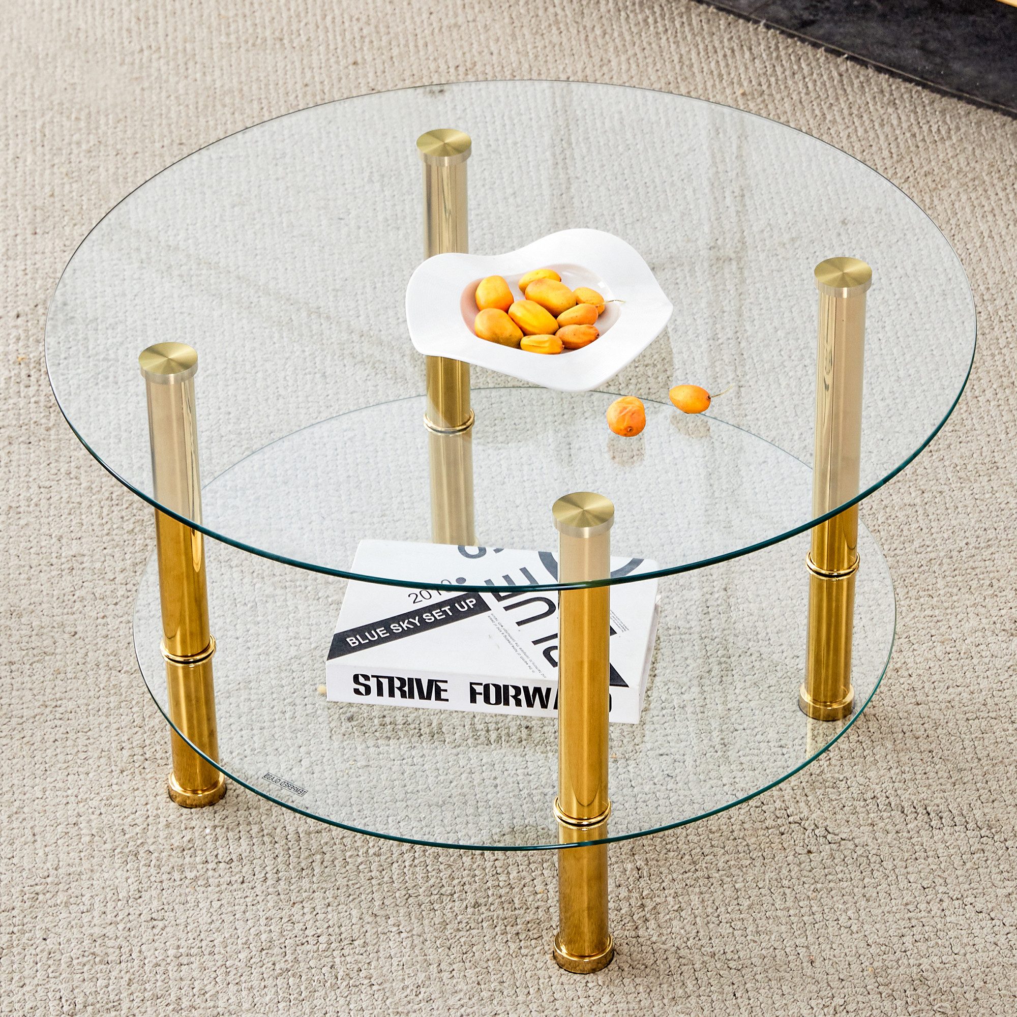 i@home Glastisch Couchtisch, moderner zweistufiger Glastisch (1 Tisch), Silberne Metallbeine, Stabil und geräumig, mit leichtem Luxusdesign.