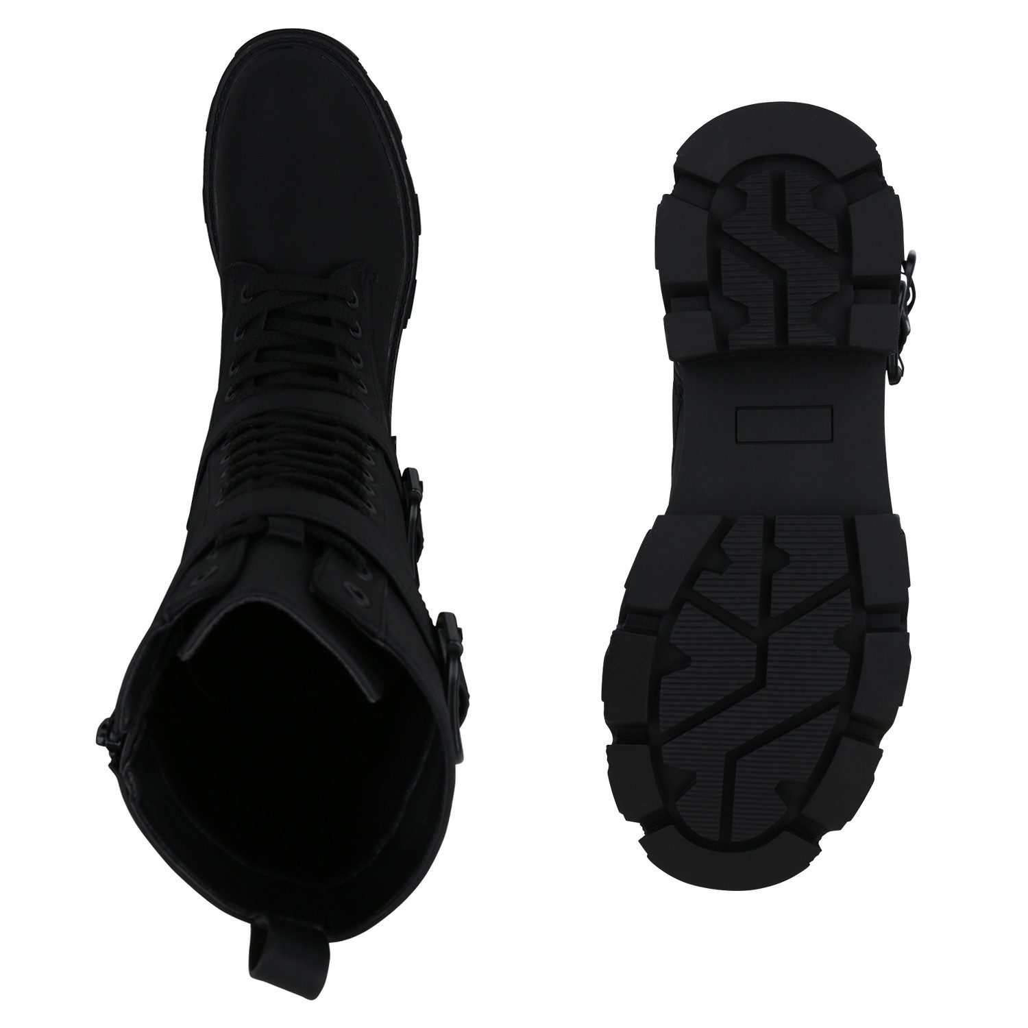 VAN HILL 840530 Schnürstiefel Damen Schnürstiefel Stiefel Schnallen Profil-Sohle