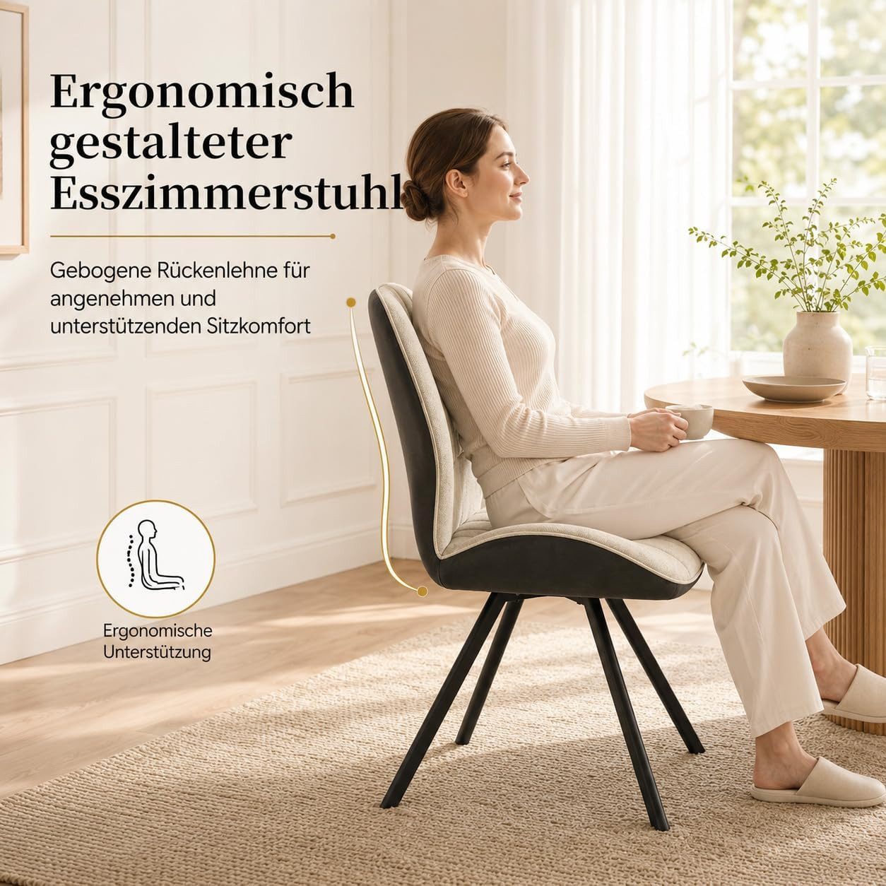 Jiexi Küchenstuhl Esszimmerstuhl, Patchwork-Design, Polsterstuhl mit Metallbeinen – Bild 5 von 5