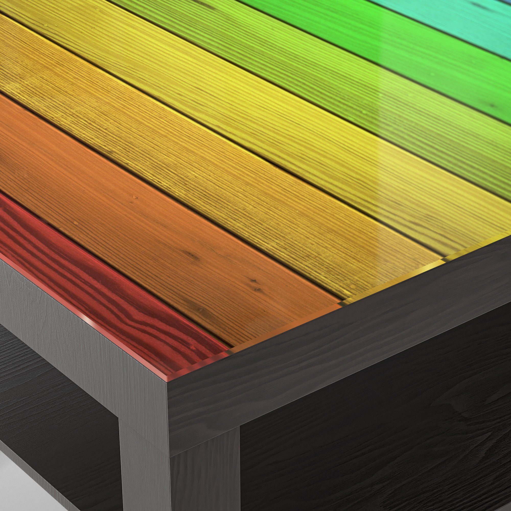 Beistelltisch Couchtisch modern 'Farbige Glas Holzlatten', Schwarz DEQORI Glastisch