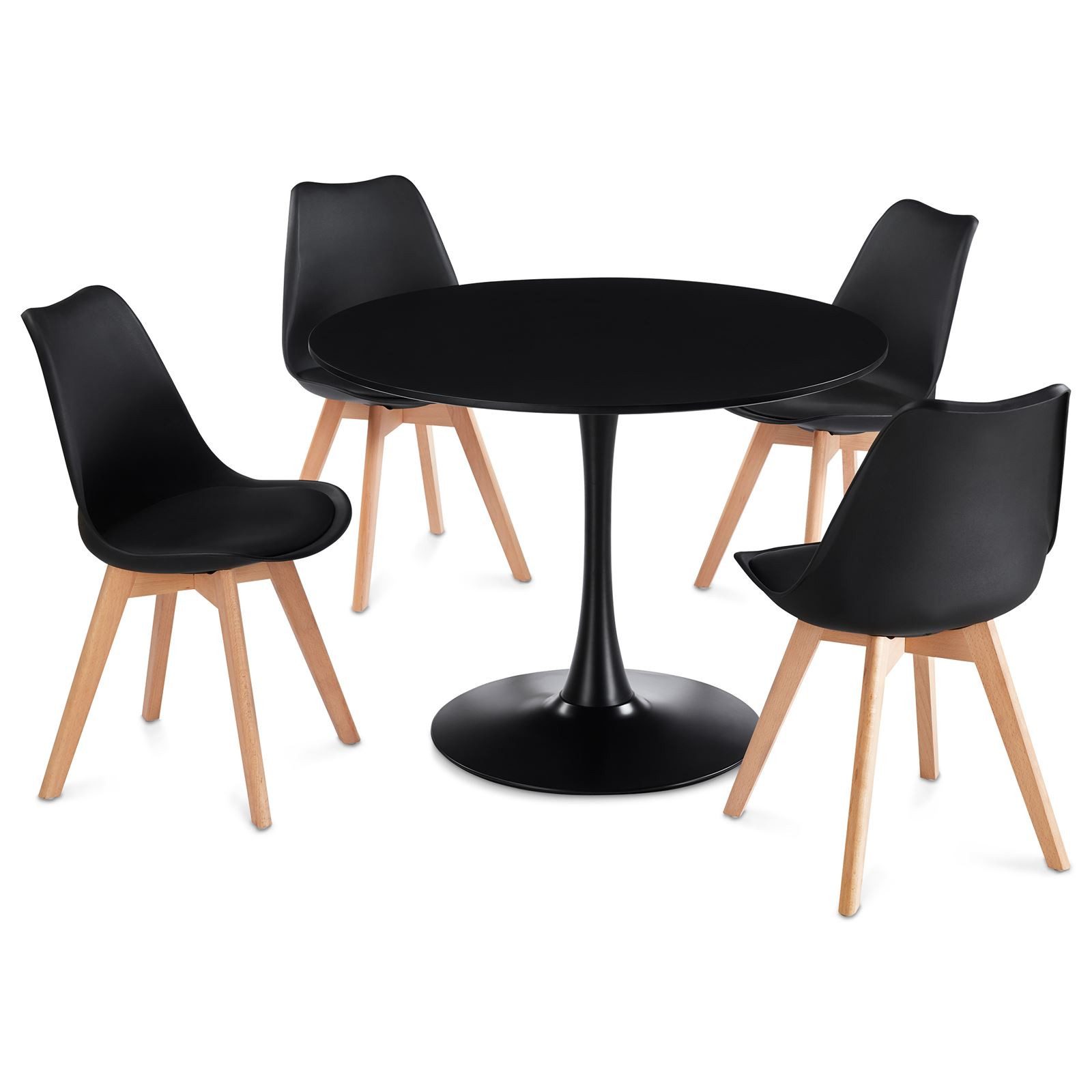IDIMEX Essgruppe LOIRE, (5-tlg), Runder Esstisch 100 cm mit 4 Stühlen für Küche oder Esszimmer Schwarz