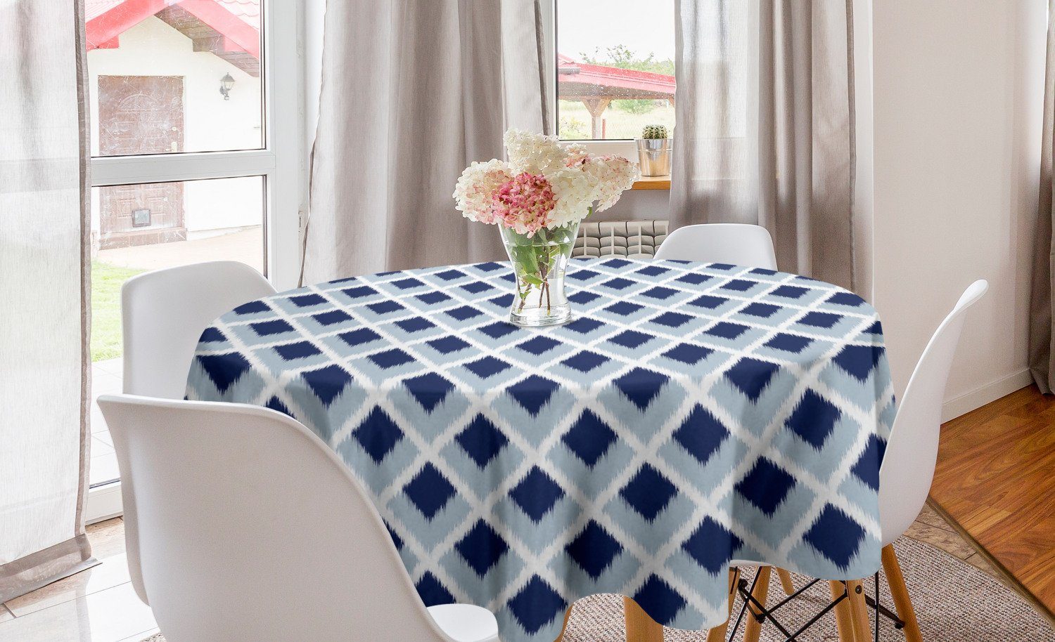 Dekoration, Abakuhaus für Ethnisch Kreis Tischdecke Moderne Abdeckung Blau Küche Tischdecke Esszimmer getönte Ikat