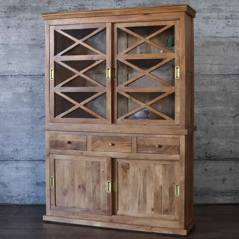 baario Buffet Buffetschrank MAISON Massivholz braun Vitrine Schiebetüren Landhaus Design