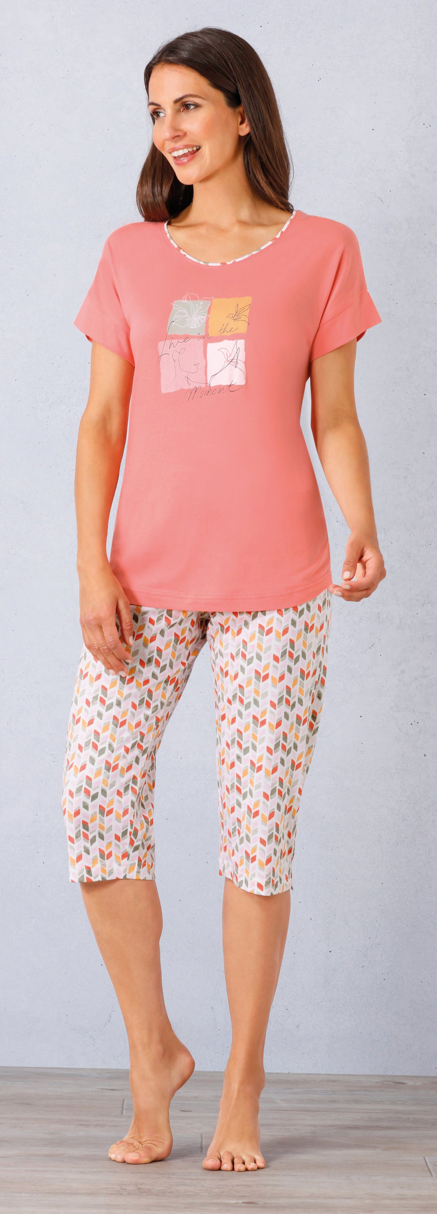 Damen Design tlg) Schlafanzug mit (2 Capri-Pyjama Caprihose Hajo Modisches