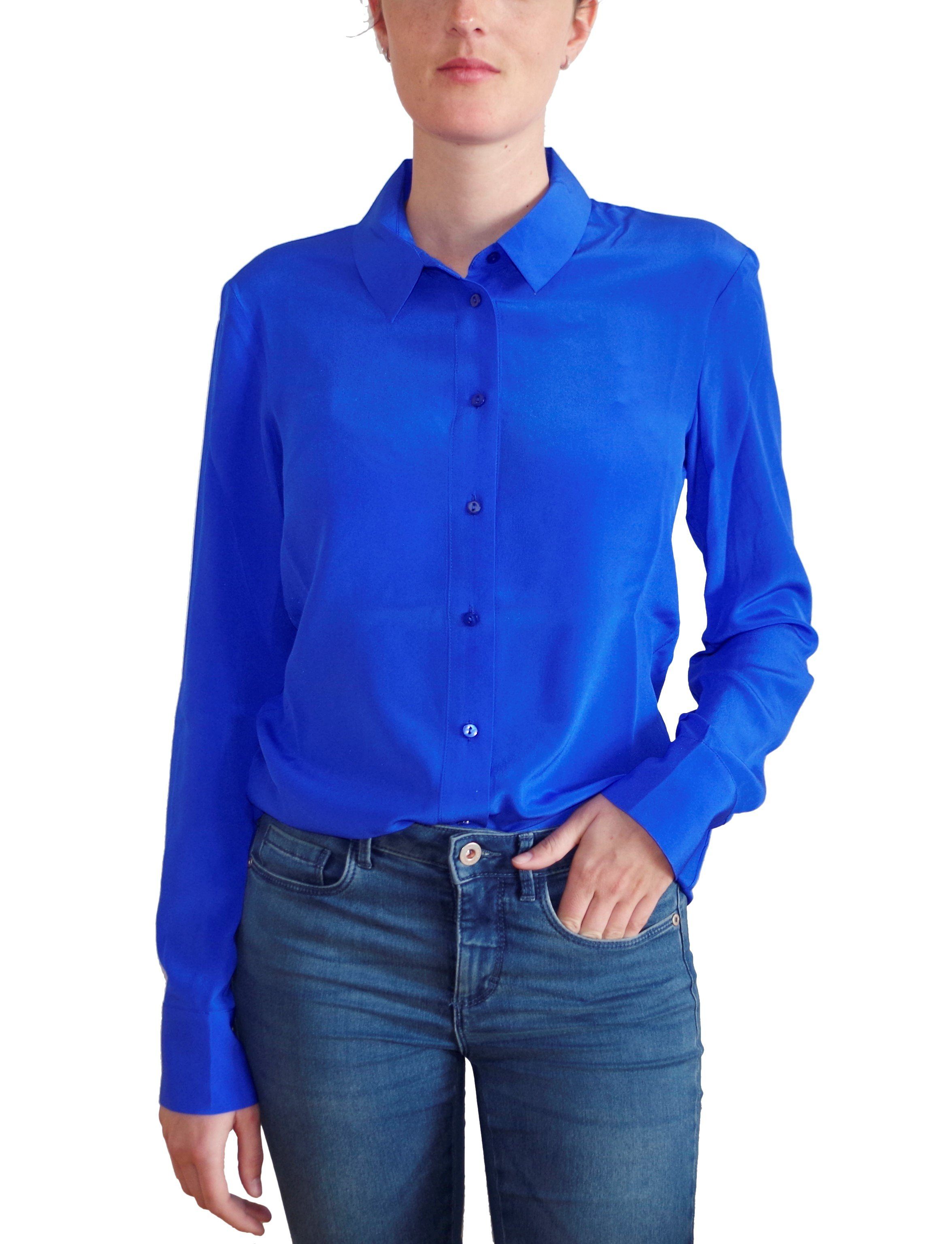 Posh Gear Seidenbluse Damen Seidenbluse Collettoseta Bluse aus 100% Seide 100% Seide dunkel blau | Seidenblusen
