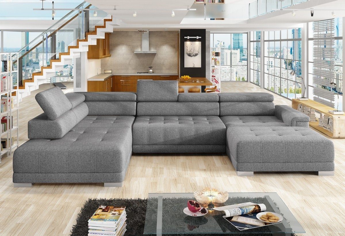 Sofa Dreams Wohnlandschaft Campo XL Armlehnen Kopfstützen, grau, elektrisch und Rücken, Sitzen verstellbaren