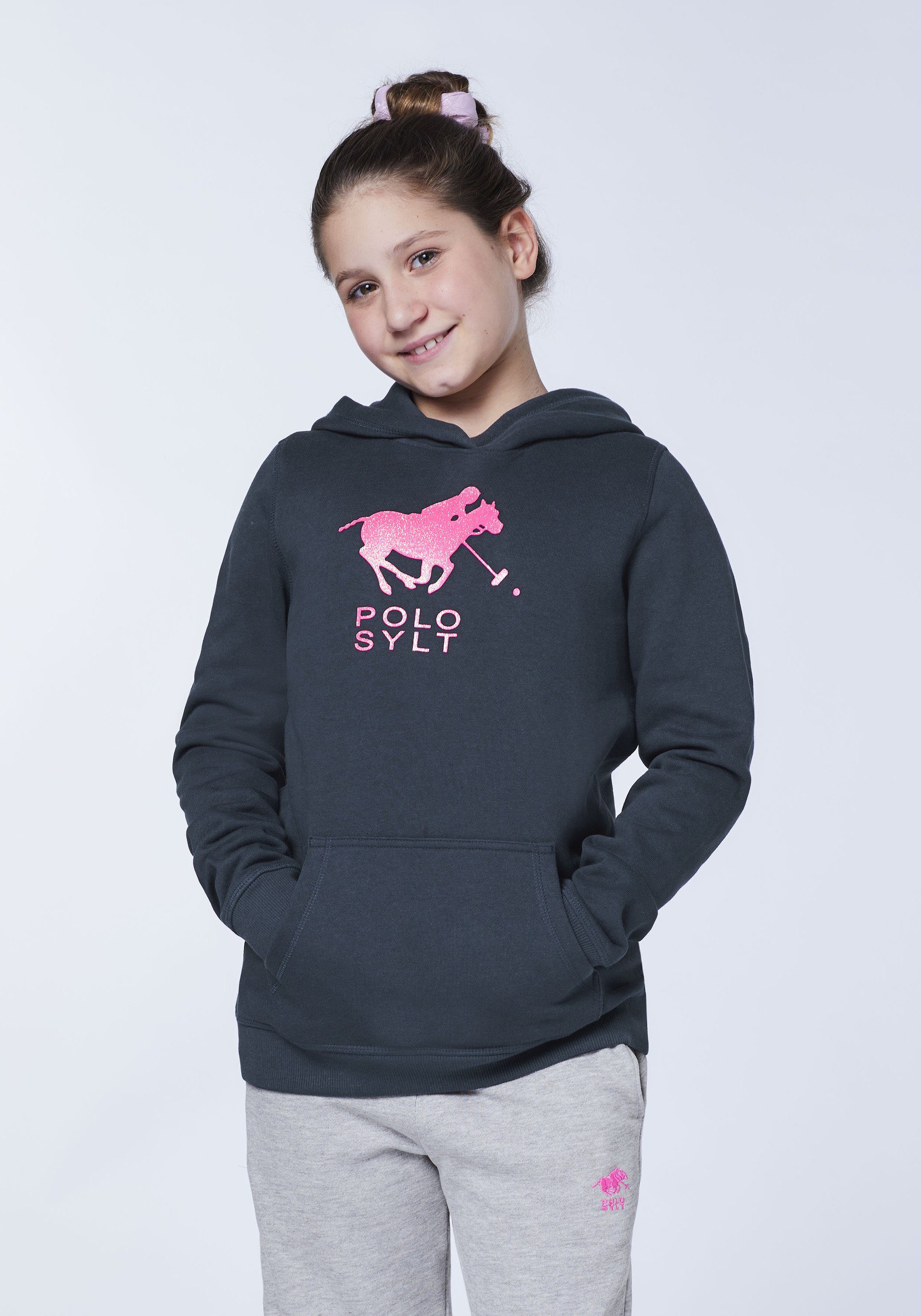Polo Sylt Sweatshirt mit Label-Motiv glitzerndem Eclipse Total