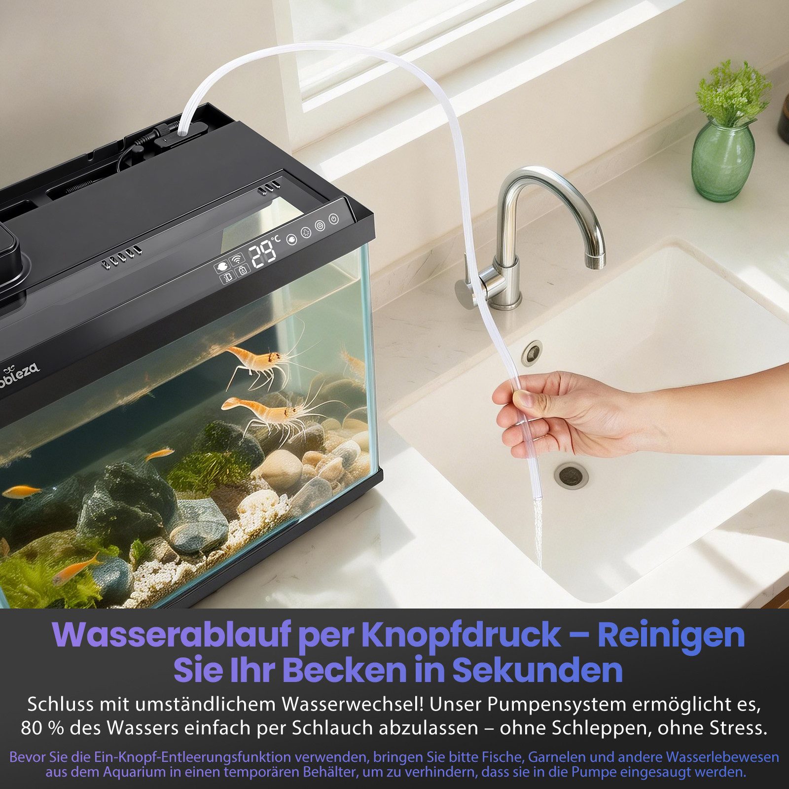 nobleza Aquarien-Set Intelligentes Fischbecken Smart Aquarium 44×24×28,5cm App-Steuerung