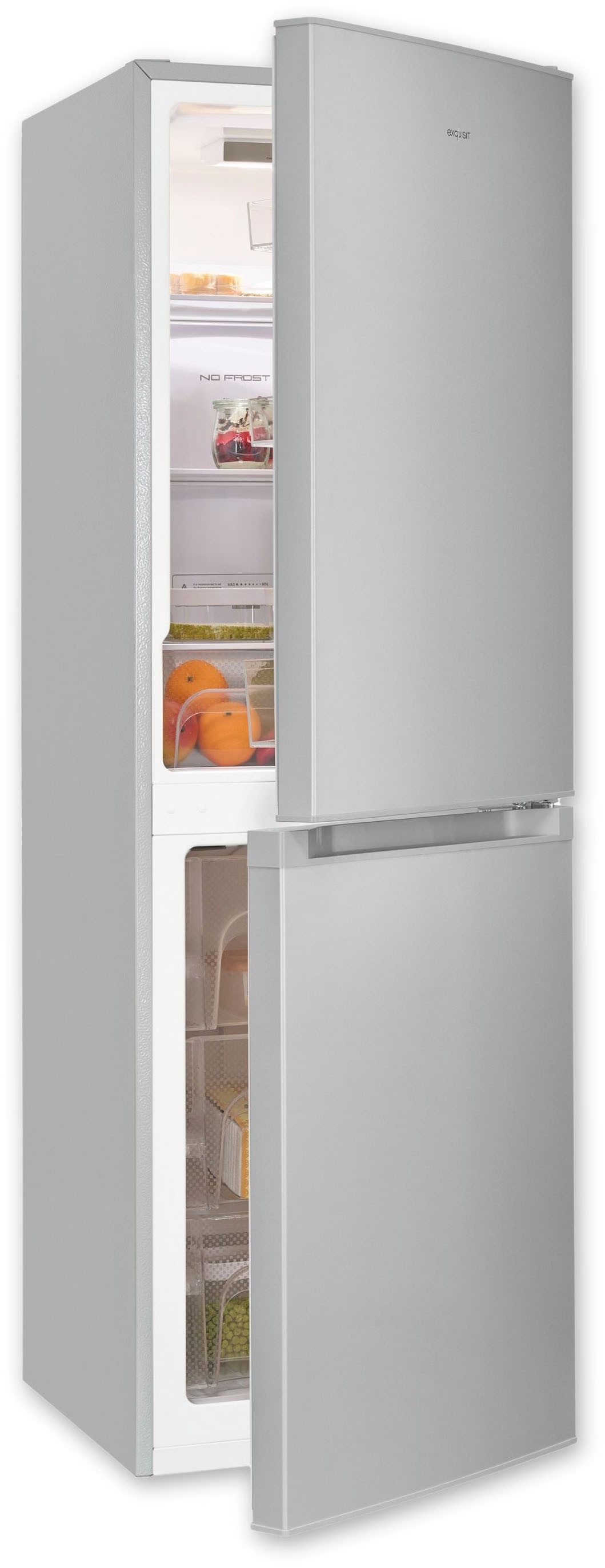 exquisit Kühl-/Gefrierkombination KGC195-65--330E silber, 157,5 cm hoch, 48,5 cm breit, 4-Sternefach