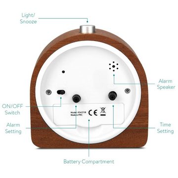 Navaris Reisewecker Retro Wecker aus Holz - Mit Snooze und Alarmlicht, leise