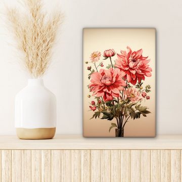 OneMillionCanvasses® Leinwandbild Vintage - Blumen - Rot - Beige - Pflanzen, (1 St), Leinwandbild fertig bespannt inkl. Zackenaufhänger, Gemälde, 20x30 cm