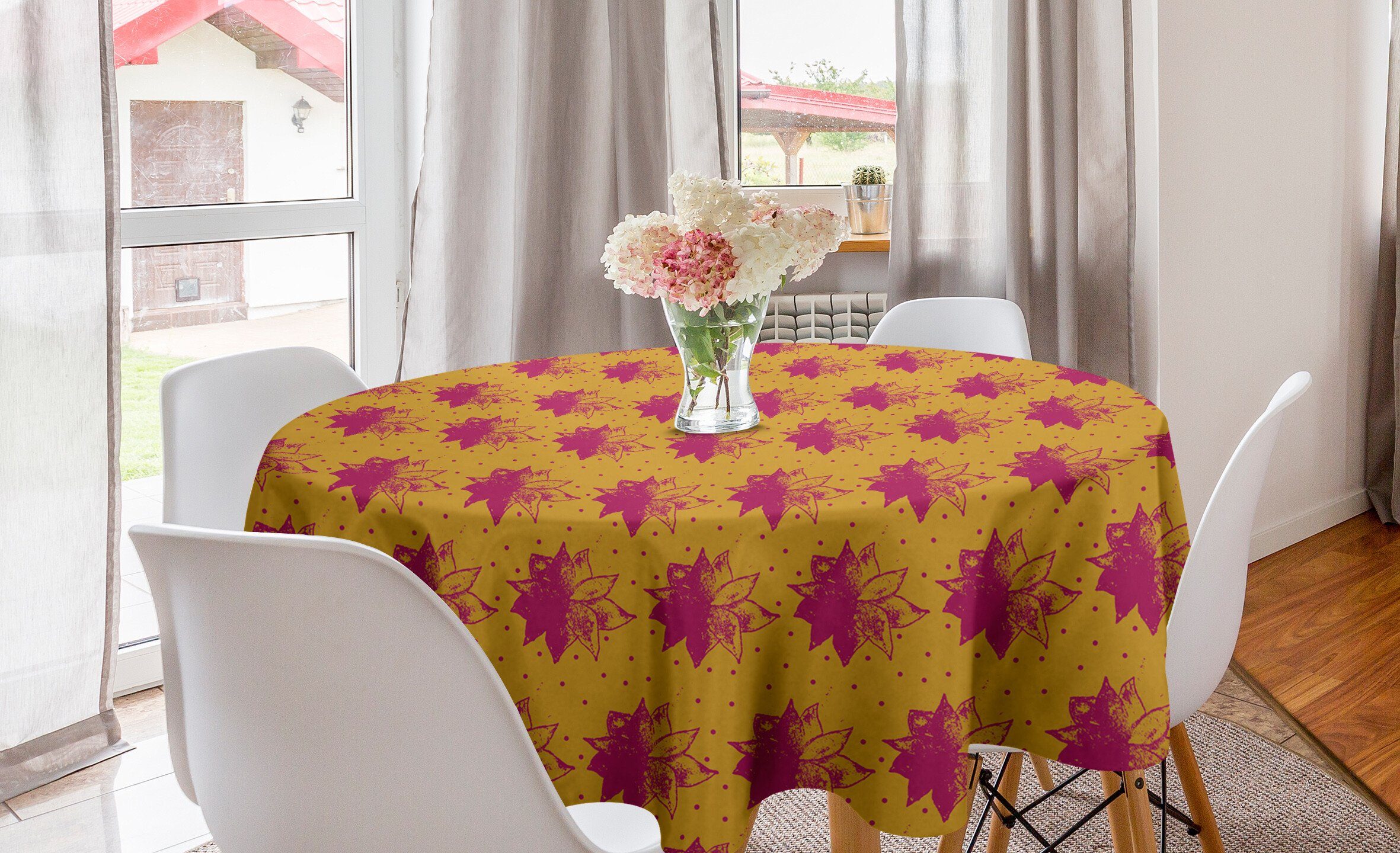 Tischdecke Grunge Blumen Esszimmer Dekoration, Tischdecke mehrjährige Abakuhaus Blumen Küche Abdeckung Kreis für