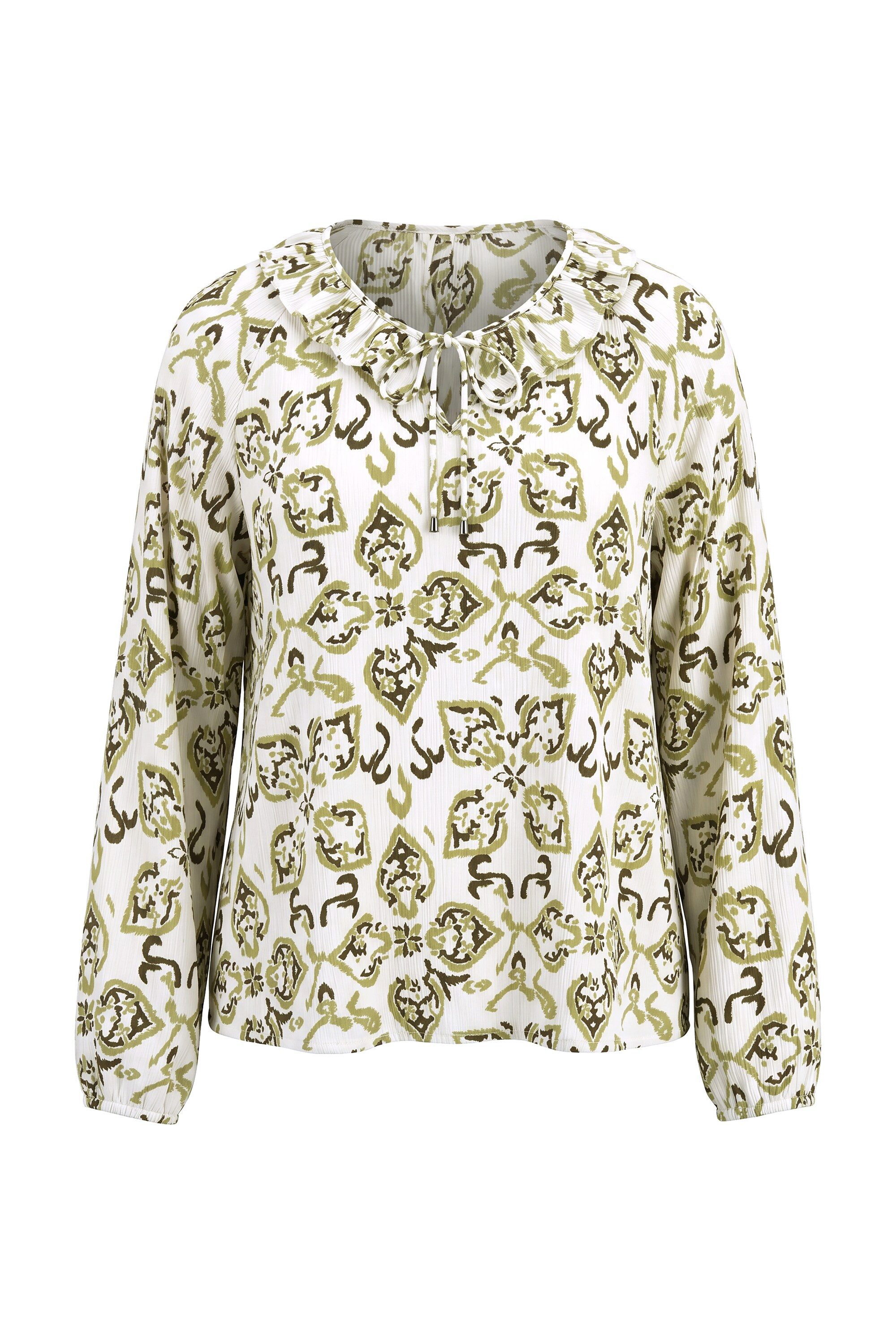 Ulla Popken Longbluse Bluse Rüsche A-Linie V-Ausschnitt Langarm