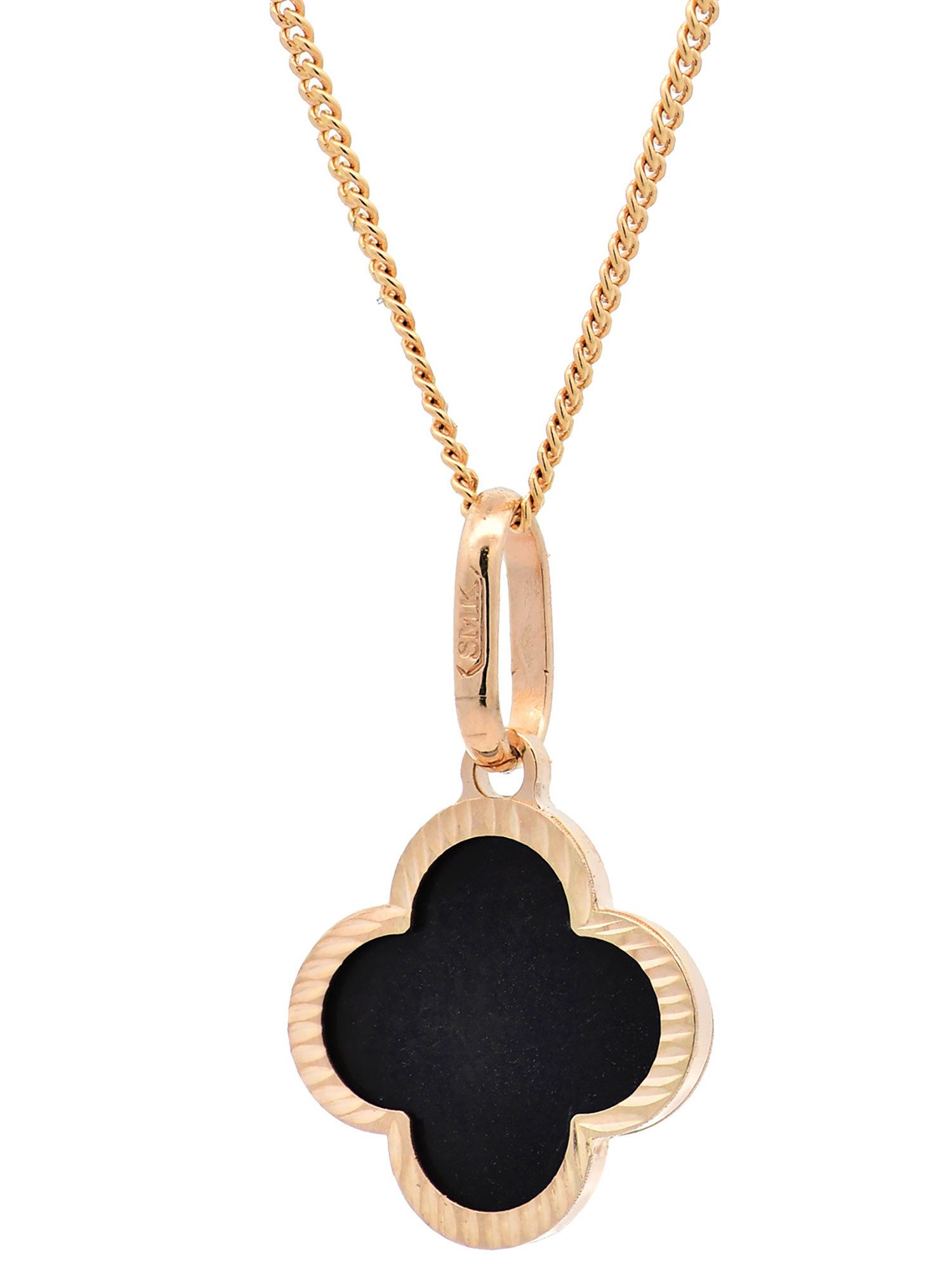 Kettenanhänger Anhänger Blume klein Onyx mit 1,1 mm Goldkette 36 cm 585-14 Karat Gold