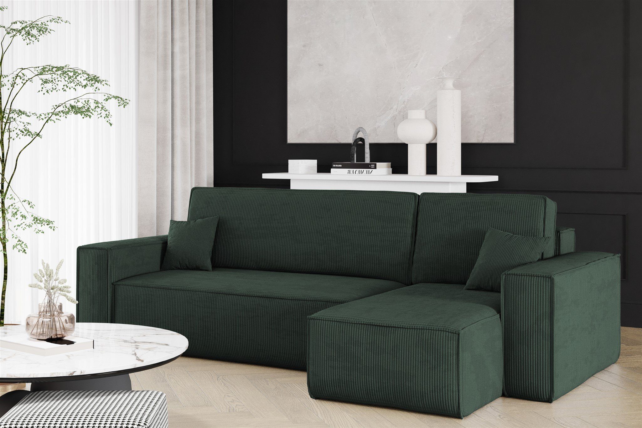 Fun Möbel Ecksofa Sofa MARIS mit Ottomane Cordstoff Poso, Ottomane Links oder Rechts, Rundumbezug