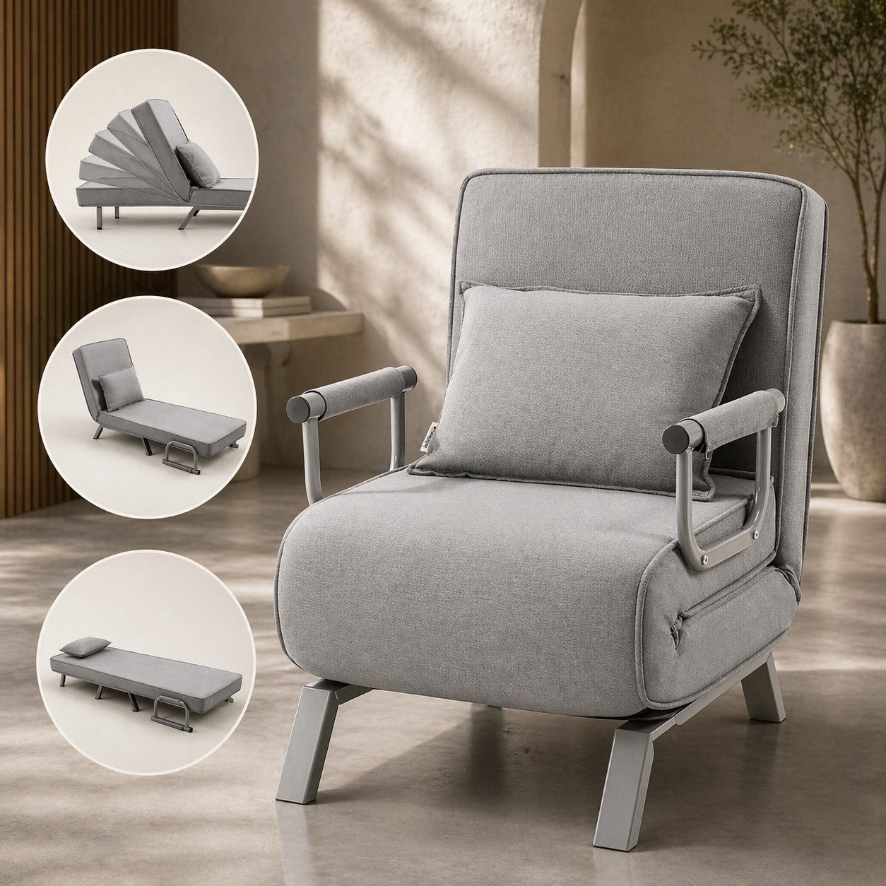 Relaxliege Schlafsessel Schlafsofa Ted klappbar in Grau