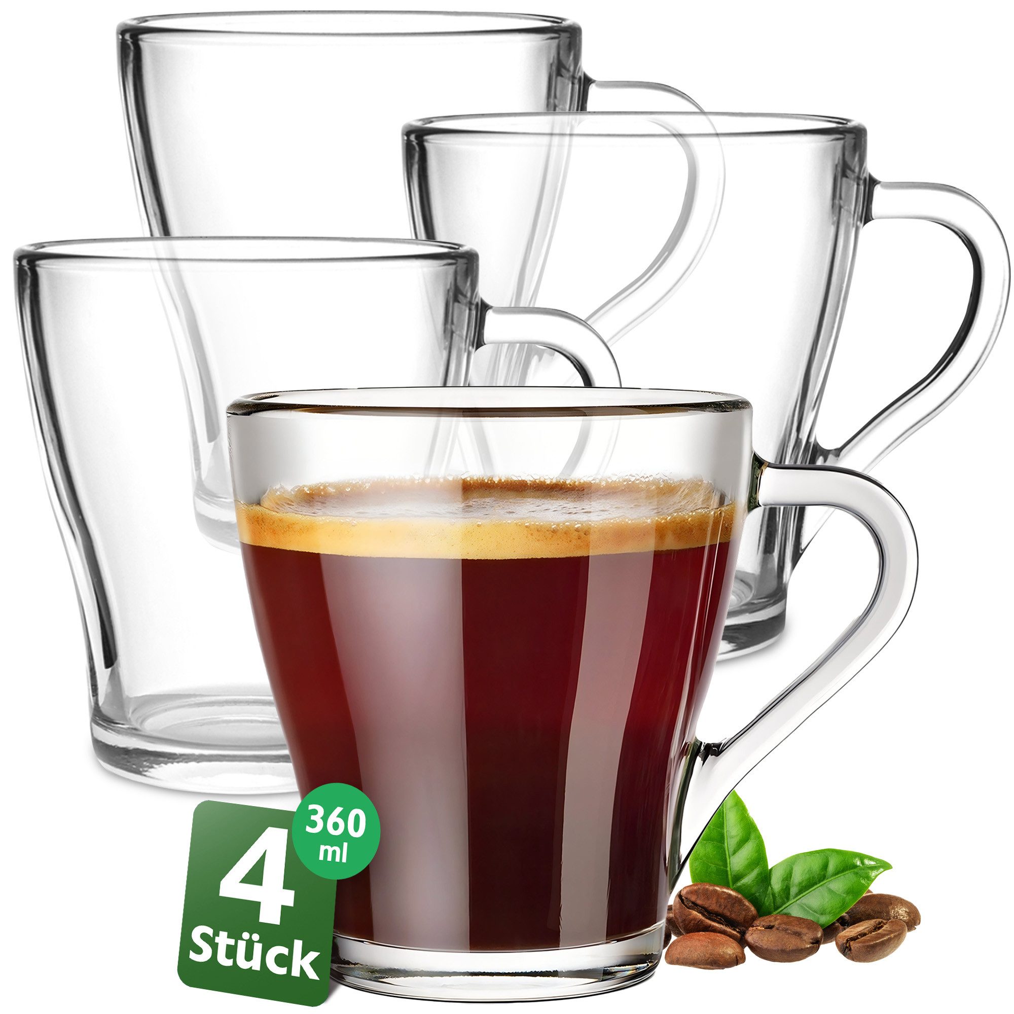 Teeglas mit Henkel XL Set 360 ml Kaffeegläser Transparent Glühweingläser