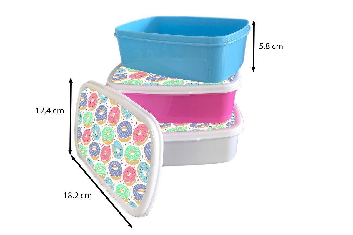 MuchoWow Lunchbox Donut - Muster Kunststoff, (2-tlg), Pastell, Kinder, Erwachsene, Brotdose Snackbox, - rosa Mädchen, Kunststoff Brotbox für