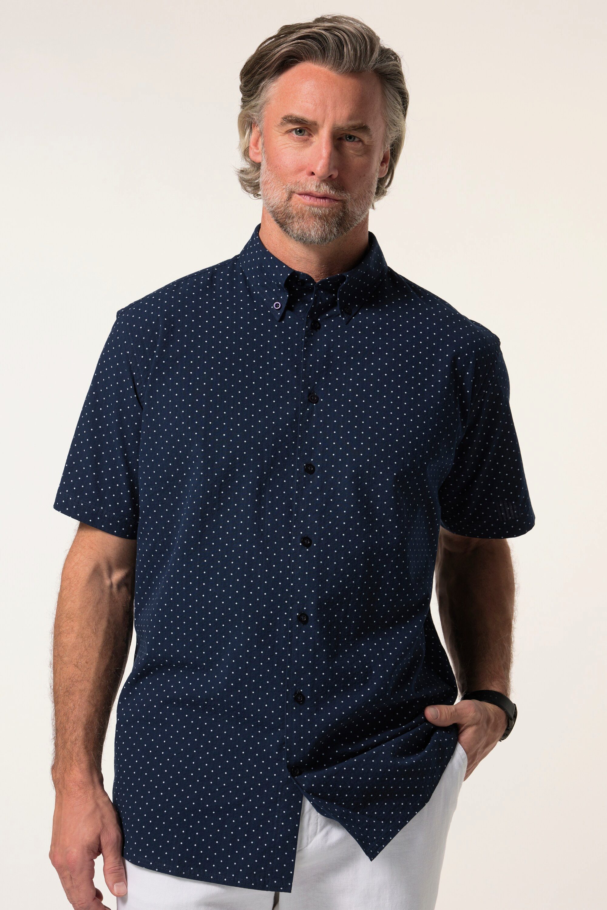 Boston Park Kurzarmhemd Hemd Halbarm Seersucker Buttondown-Kragen